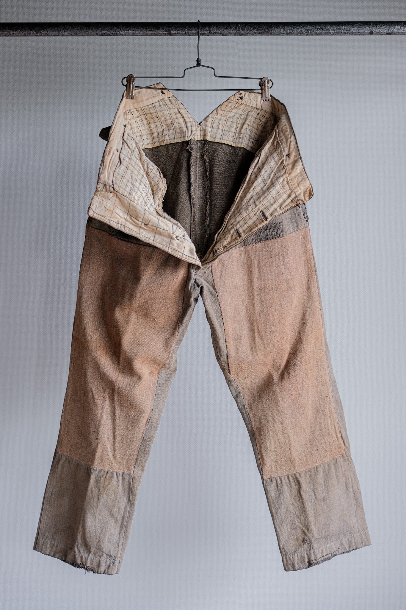 ［~10's］French Antique Brown Salt & Pepper Cotton Twill Work Pants "Patchwork"