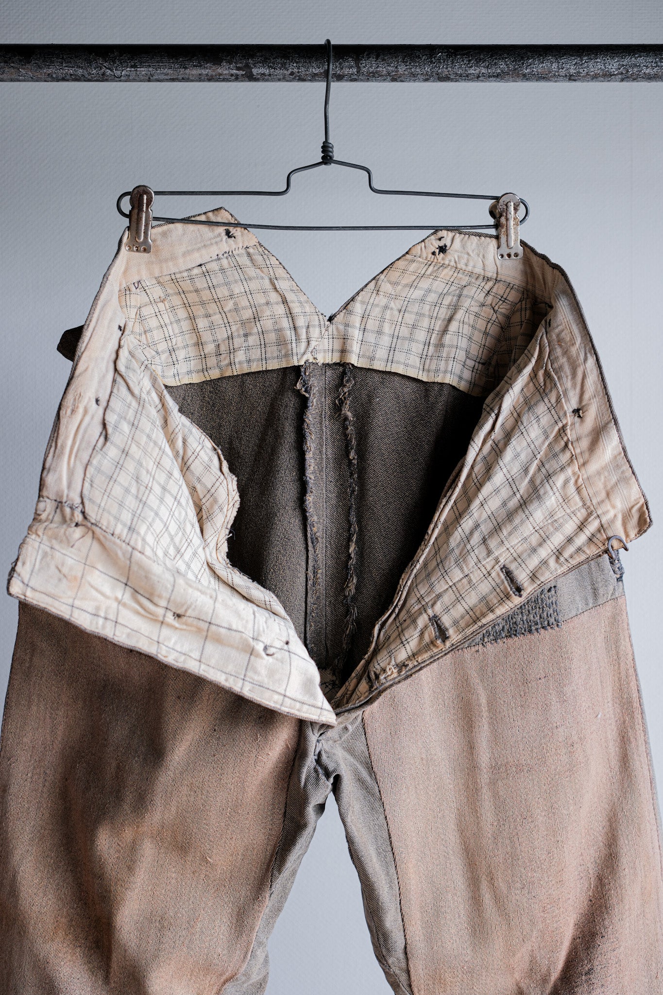 ［~10's］French Antique Brown Salt & Pepper Cotton Twill Work Pants "Patchwork"