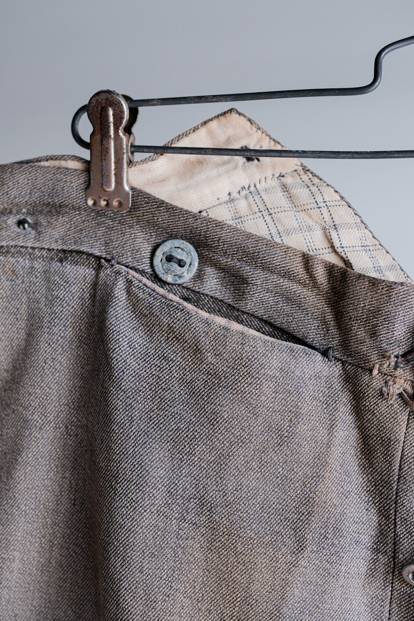 ［~10's］French Antique Brown Salt & Pepper Cotton Twill Work Pants "Patchwork"