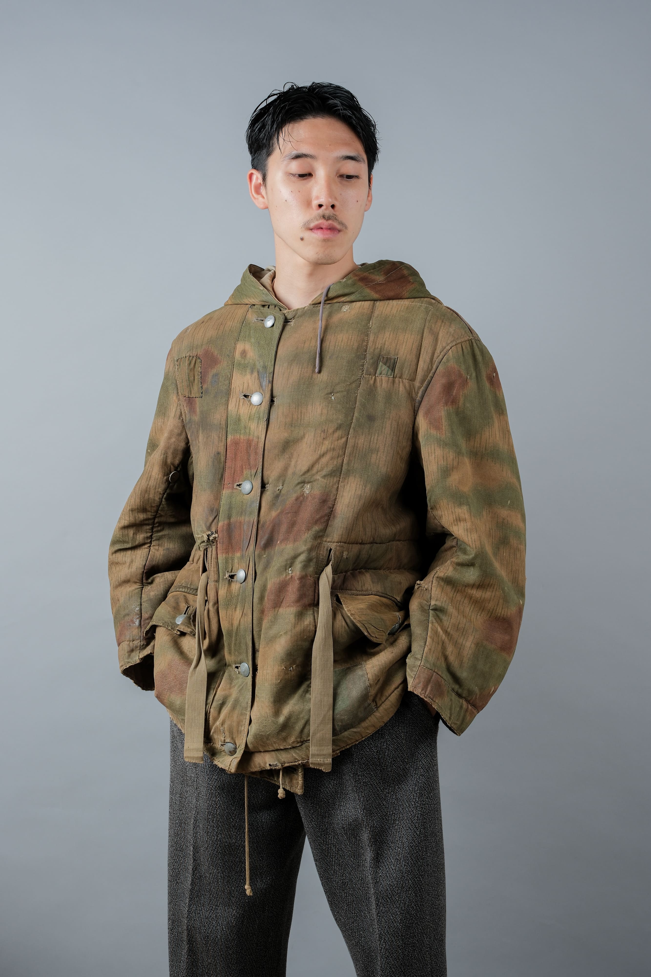 [~ 40's] WWⅱกองทัพเยอรมัน Sumpfternmster 44 Camouflage 43 รูปแบบการย้อนกลับของฤดูหนาว Parka "Wehrmacht"