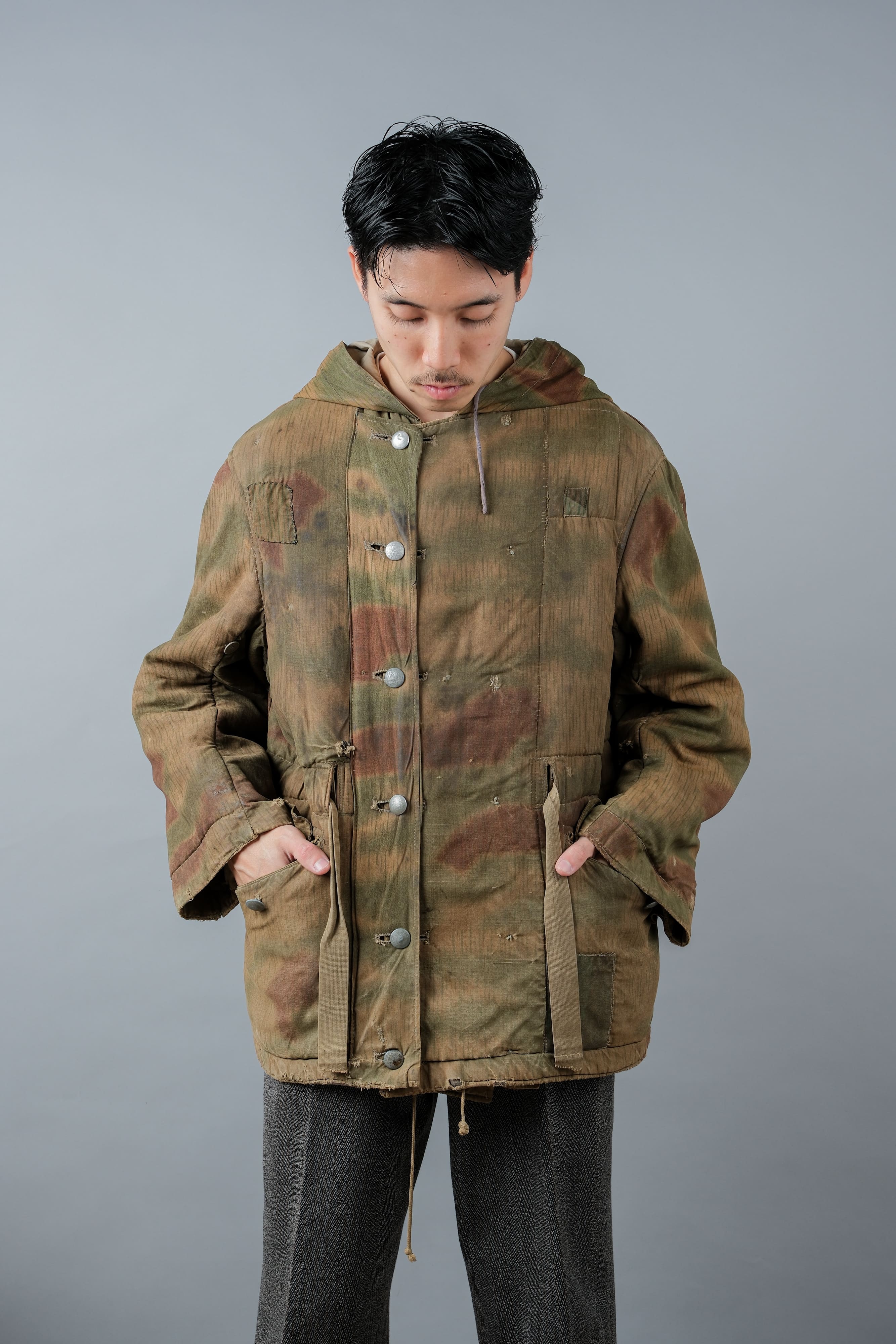 [~ 40's] WWⅱกองทัพเยอรมัน Sumpfternmster 44 Camouflage 43 รูปแบบการย้อนกลับของฤดูหนาว Parka "Wehrmacht"