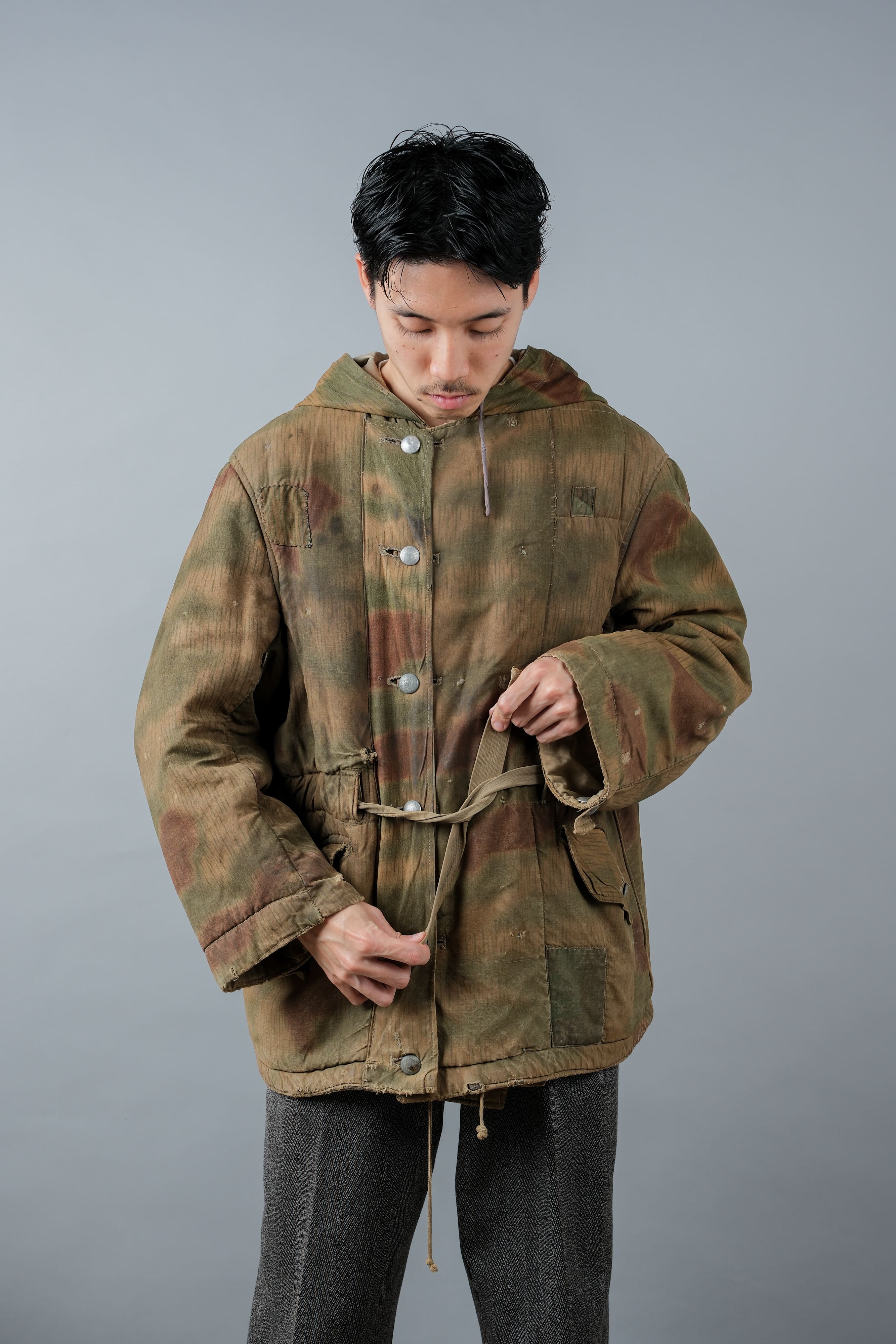 [~ 40's] WWⅱกองทัพเยอรมัน Sumpfternmster 44 Camouflage 43 รูปแบบการย้อนกลับของฤดูหนาว Parka "Wehrmacht"