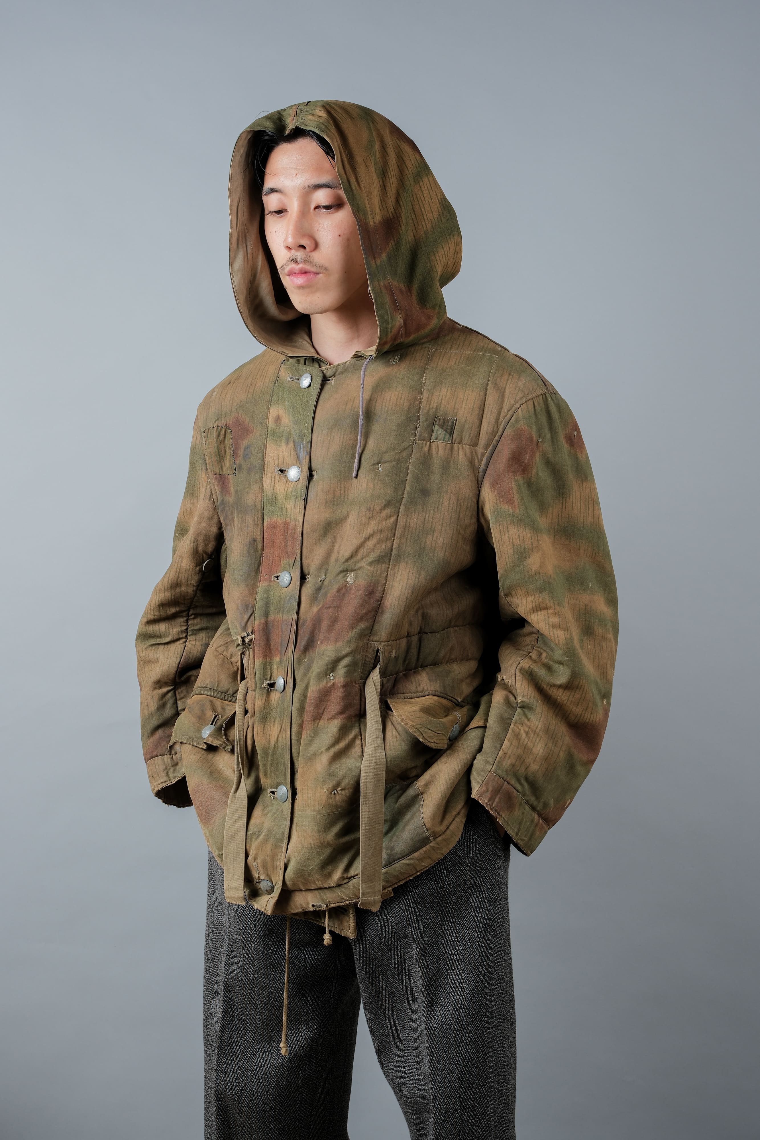 [~ 40's] WWⅱกองทัพเยอรมัน Sumpfternmster 44 Camouflage 43 รูปแบบการย้อนกลับของฤดูหนาว Parka "Wehrmacht"