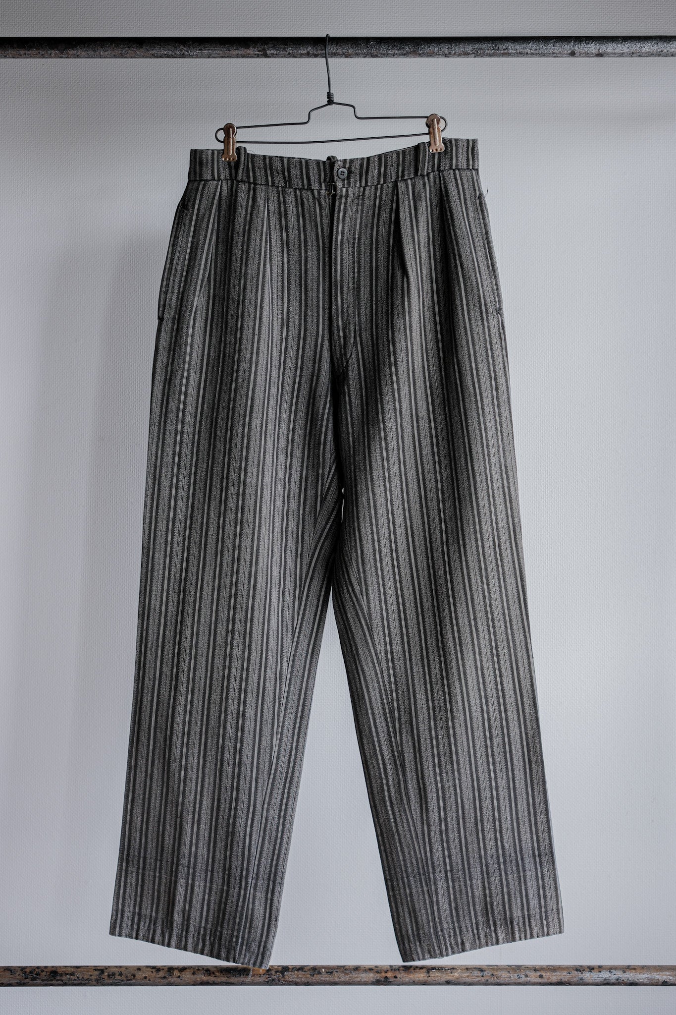 [〜50年代]法國復古2 tuck棉條紋工作褲
