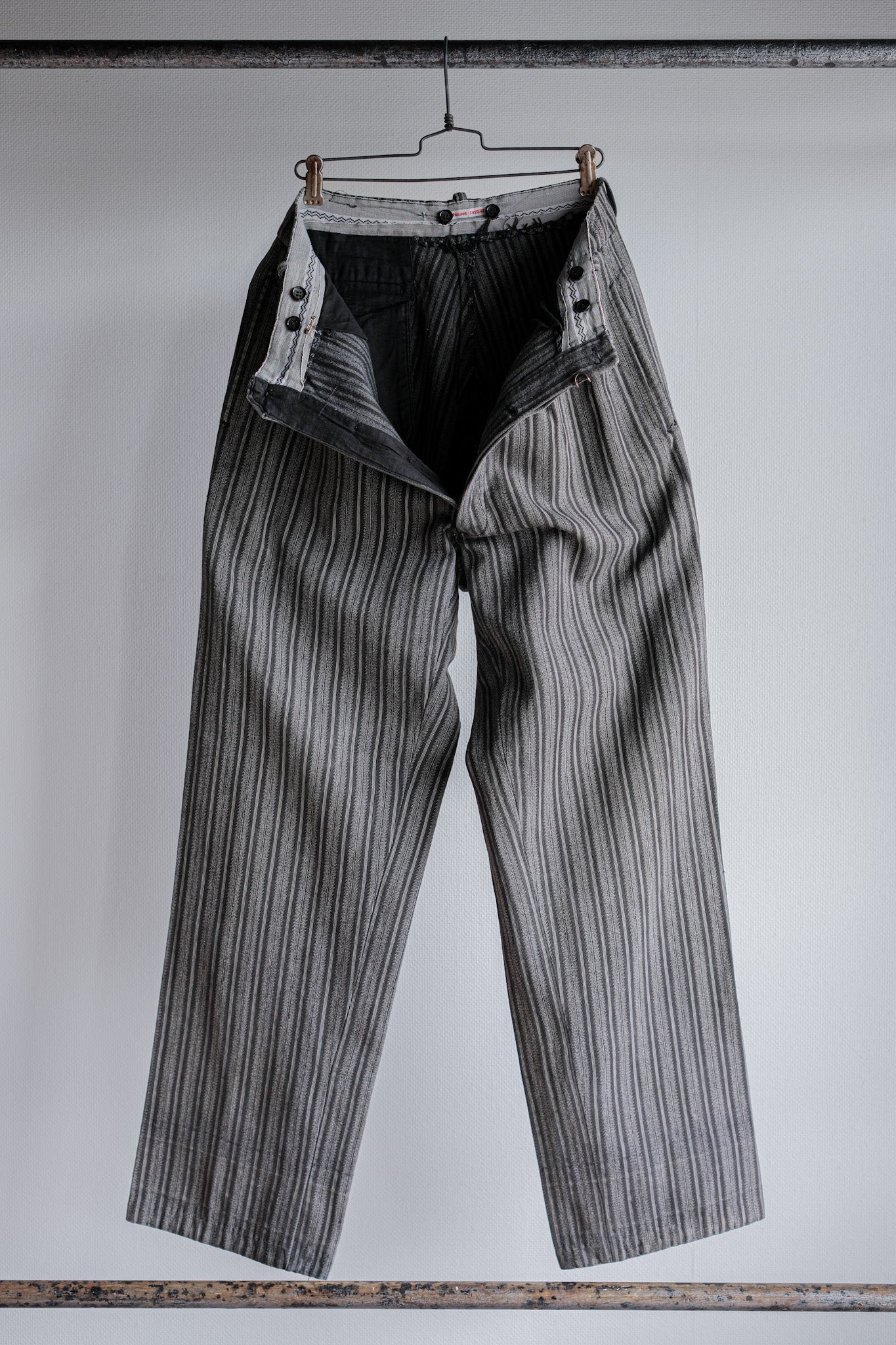 [〜50年代]法國復古2 tuck棉條紋工作褲