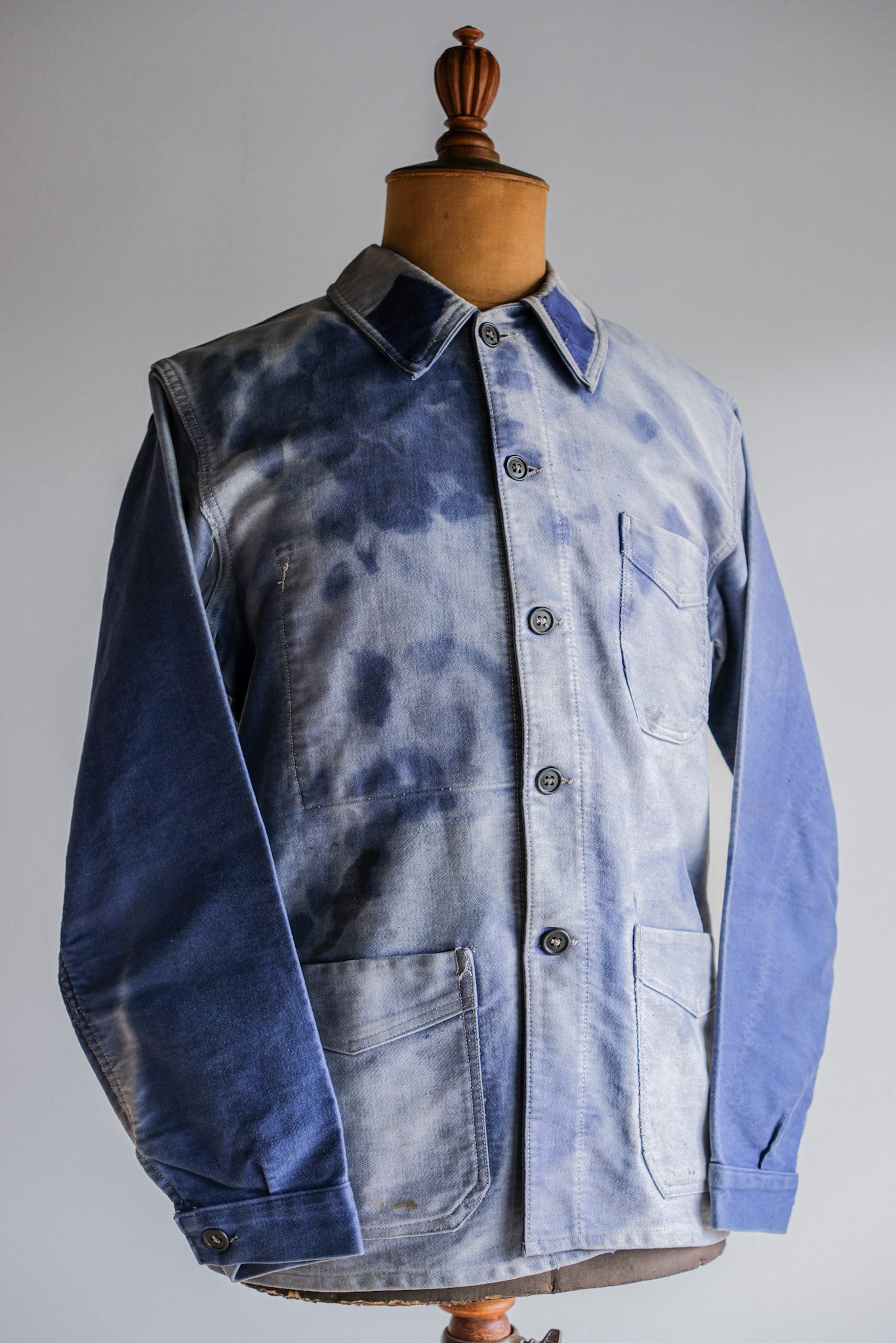 [~ 40's] French Vintage Blue Moleskin Work Jacket "Crazy Fade"