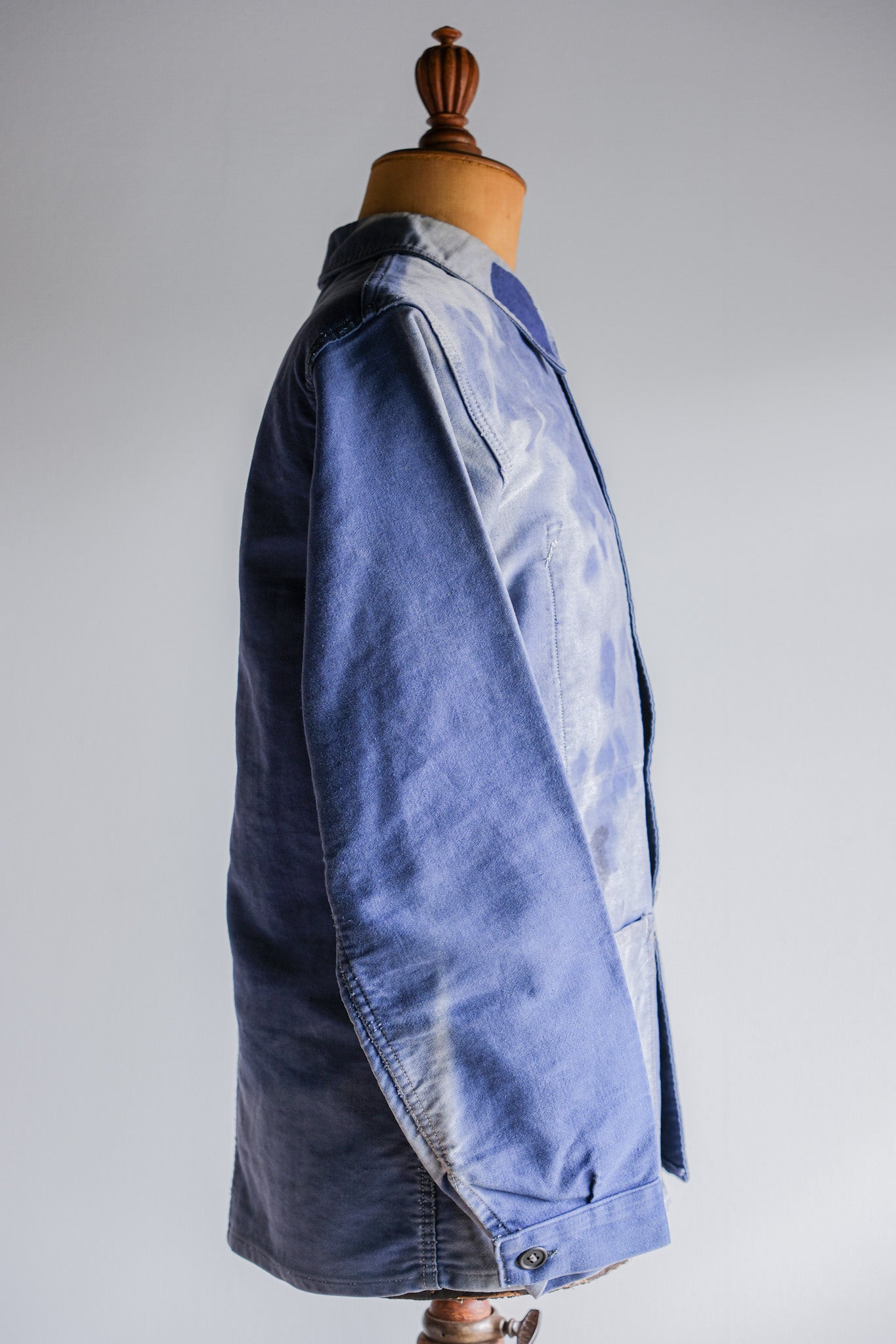 【~40's】French Vintage Blue Moleskin Work Jacket "Crazy Fade"