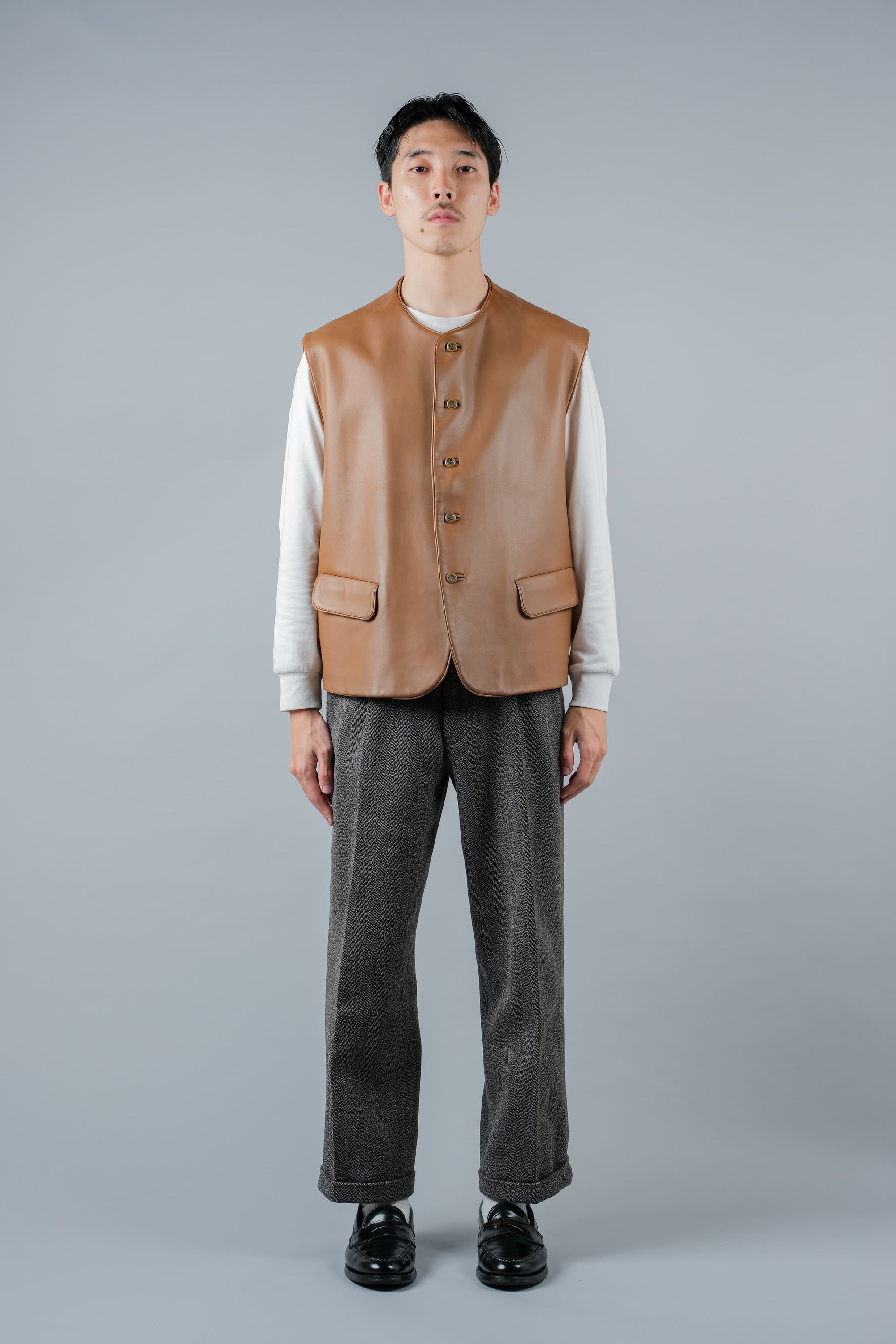 ［~00's］Old ARNYS PARIS Lambskin Leather Gilet Size.54 "Bordé"