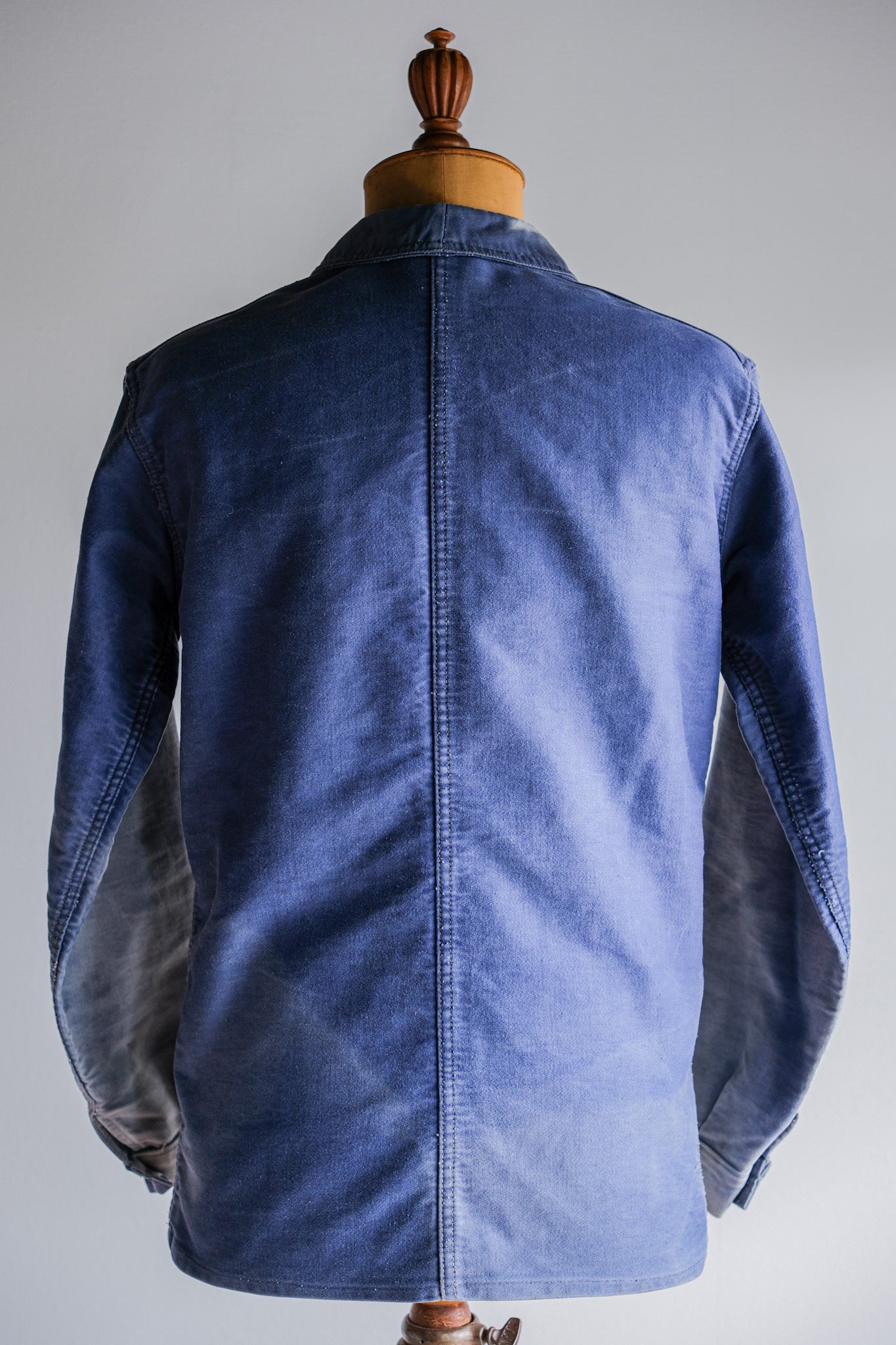 [~ 40's] French Vintage Blue Moleskin Work Jacket "Crazy Fade"