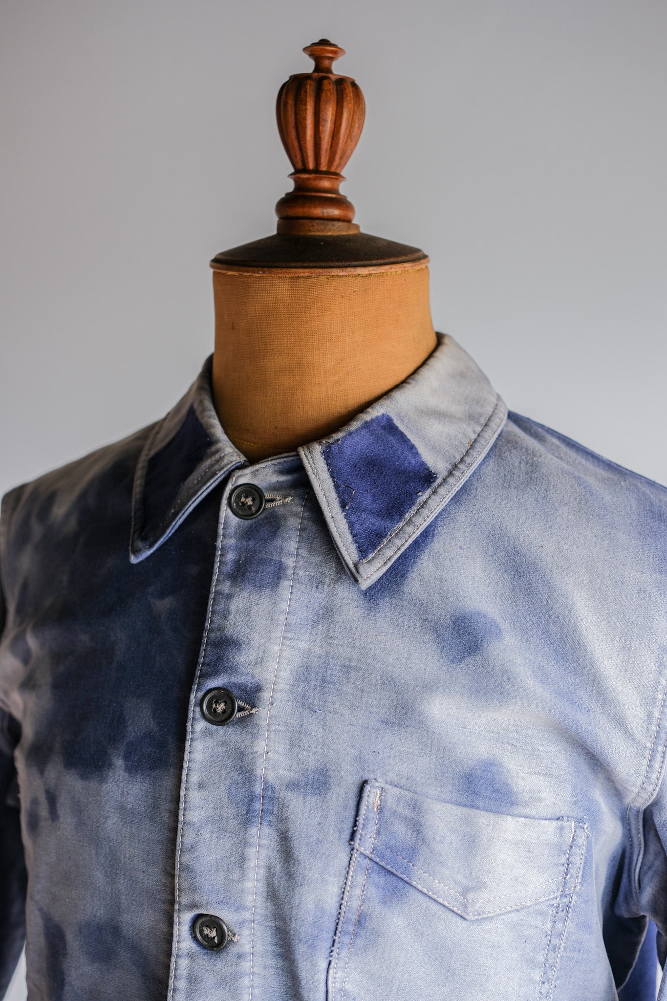 ［~40's］French Vintage Blue Moleskin Work Jacket "Crazy Fade"