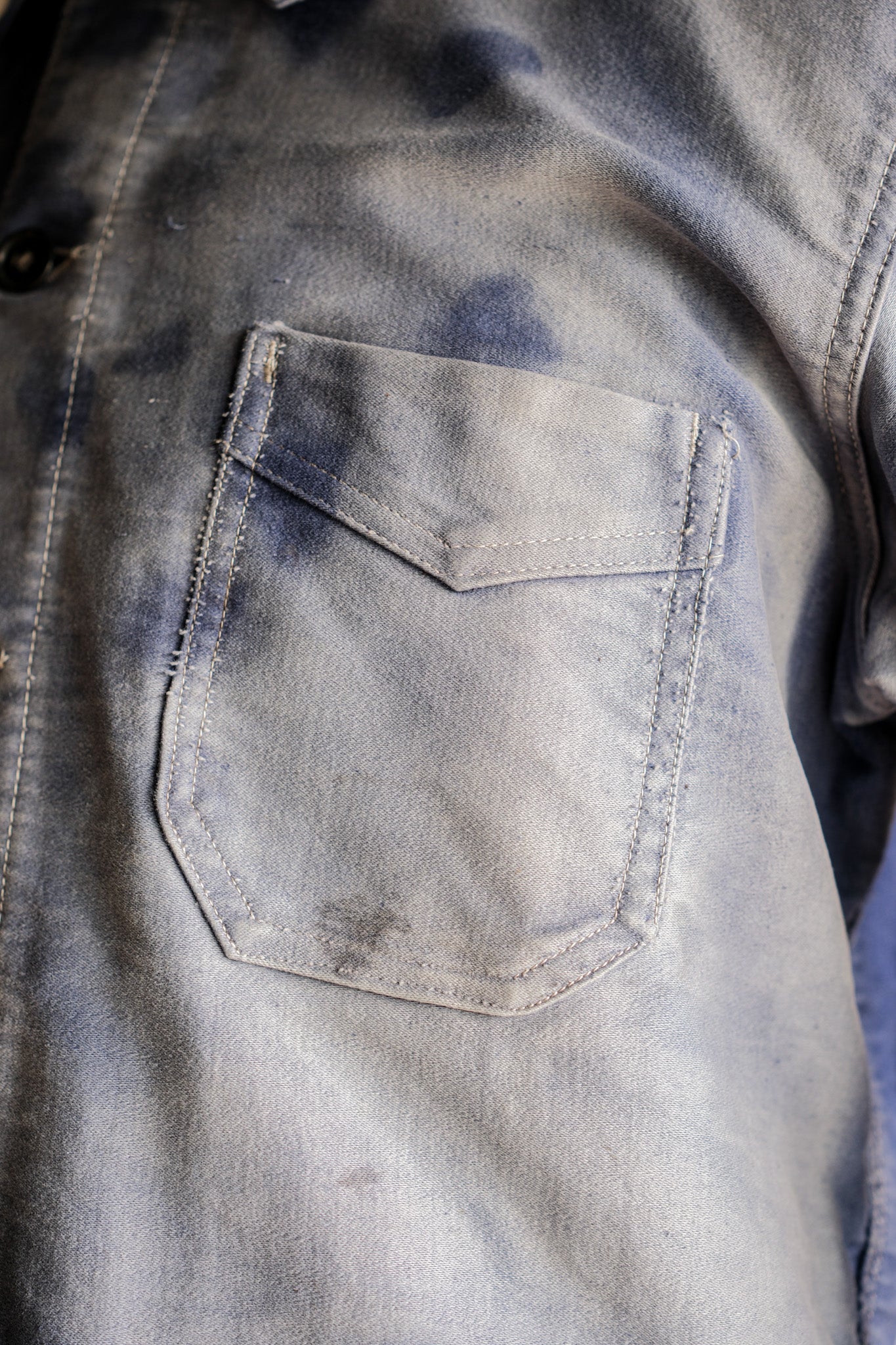 ［~40's］French Vintage Blue Moleskin Work Jacket "Crazy Fade"
