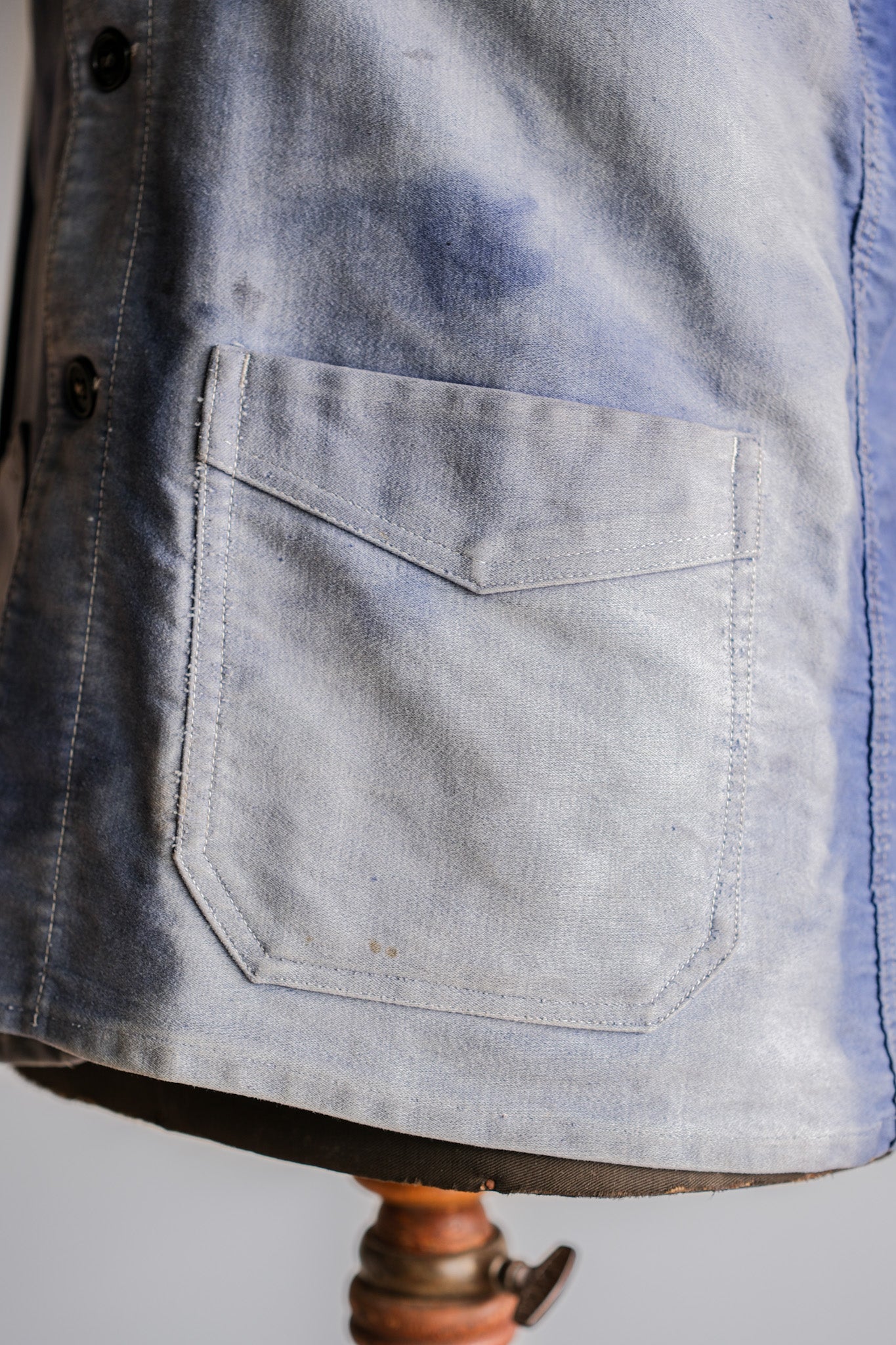 【~40's】French Vintage Blue Moleskin Work Jacket "Crazy Fade"