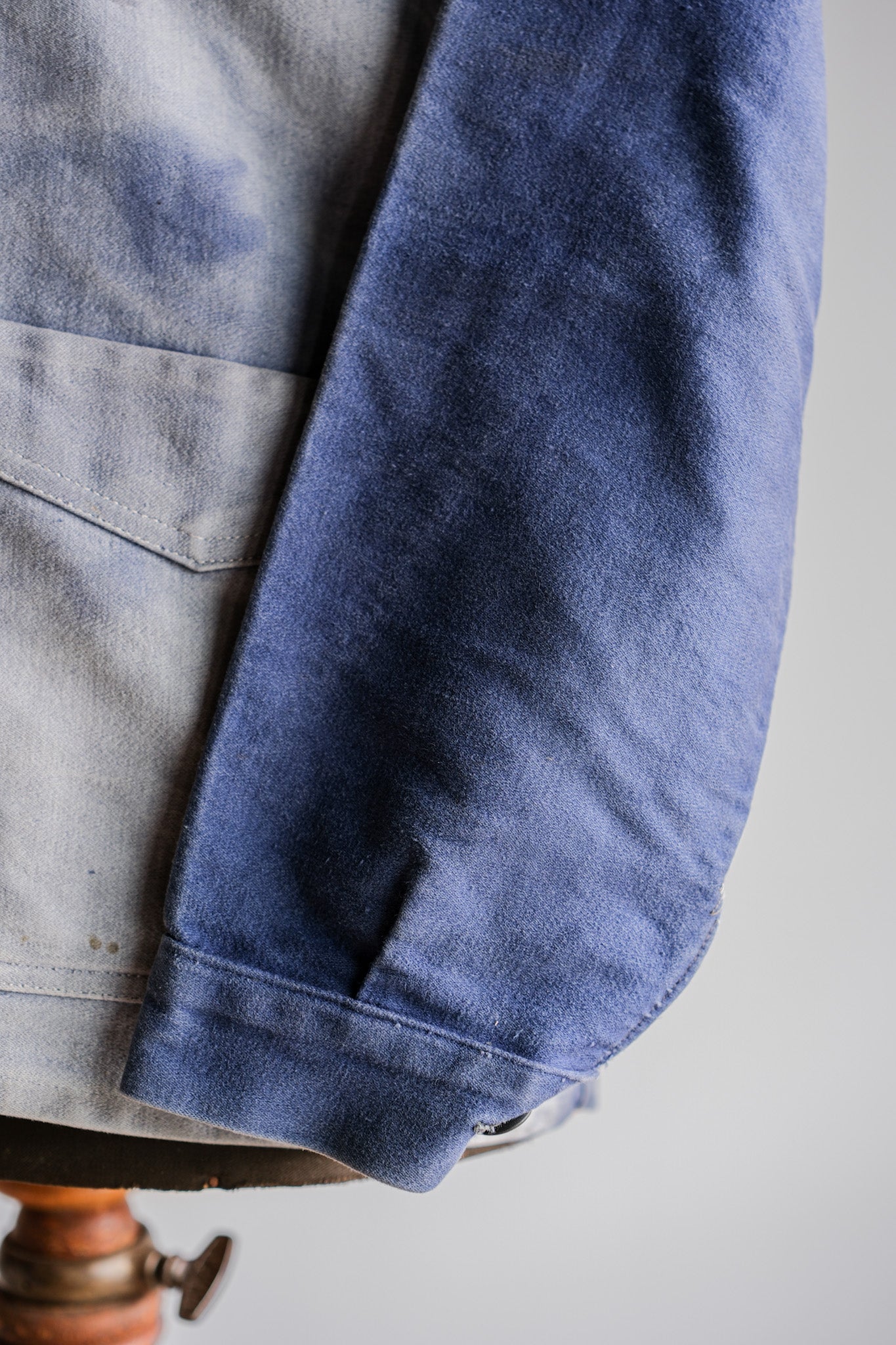 【~40's】French Vintage Blue Moleskin Work Jacket "Crazy Fade"