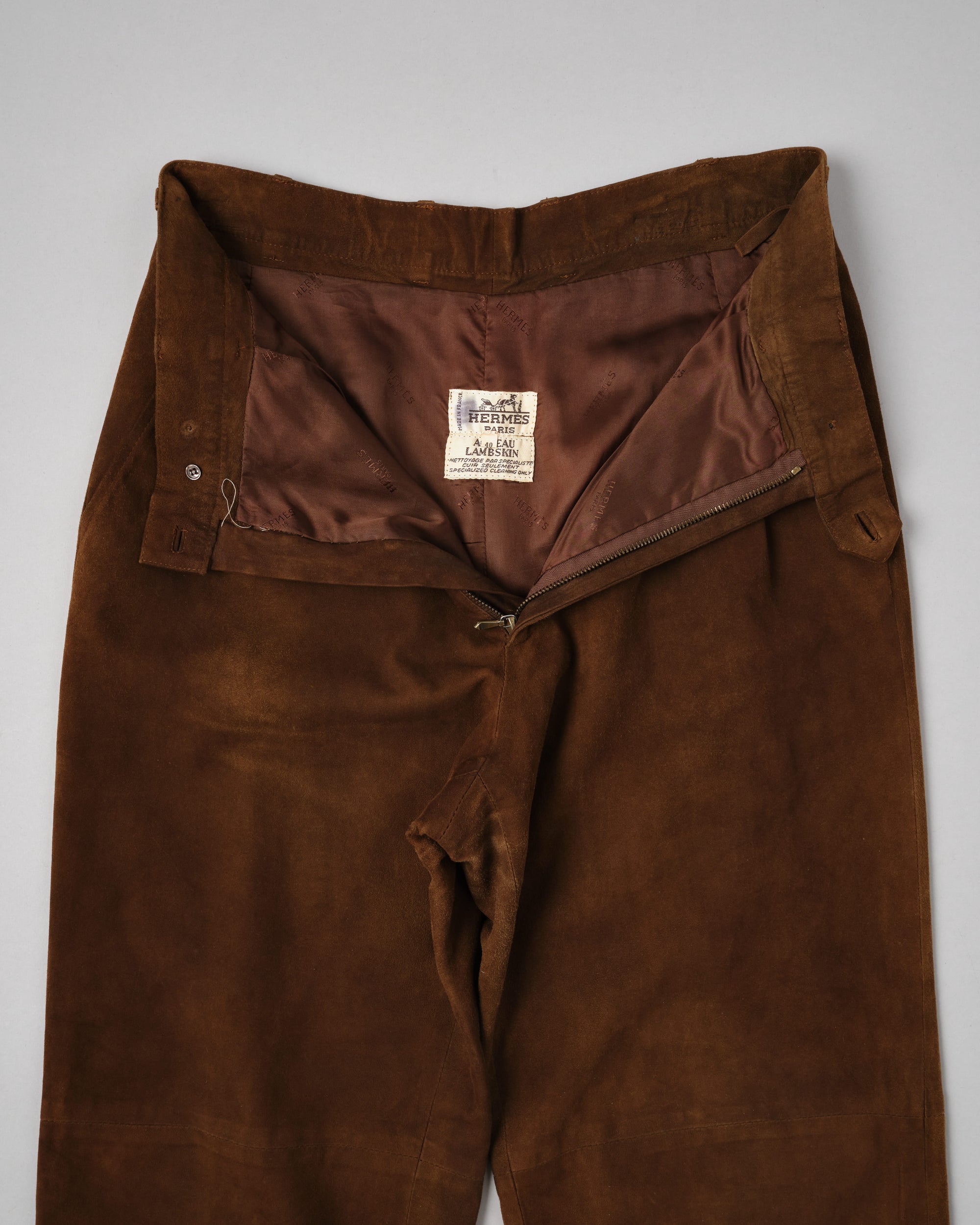 ［~80's］Old Hermès Paris 2 Tuck Lambskin Nubuck Leather Trousers Size.40