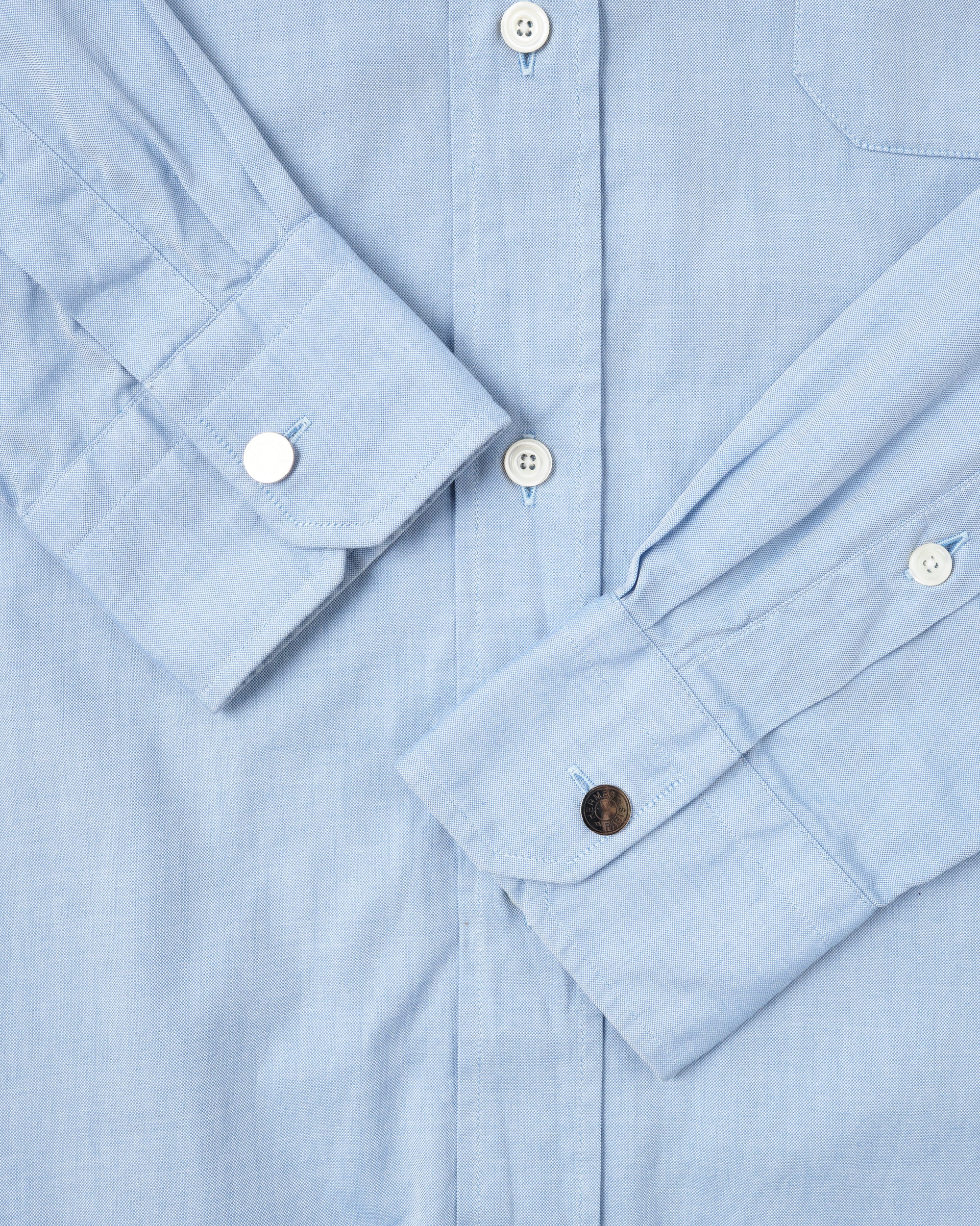 ［~00's］Old Hermès Paris Cotton Oxford B.D Shirt With Sellier Button Size.37