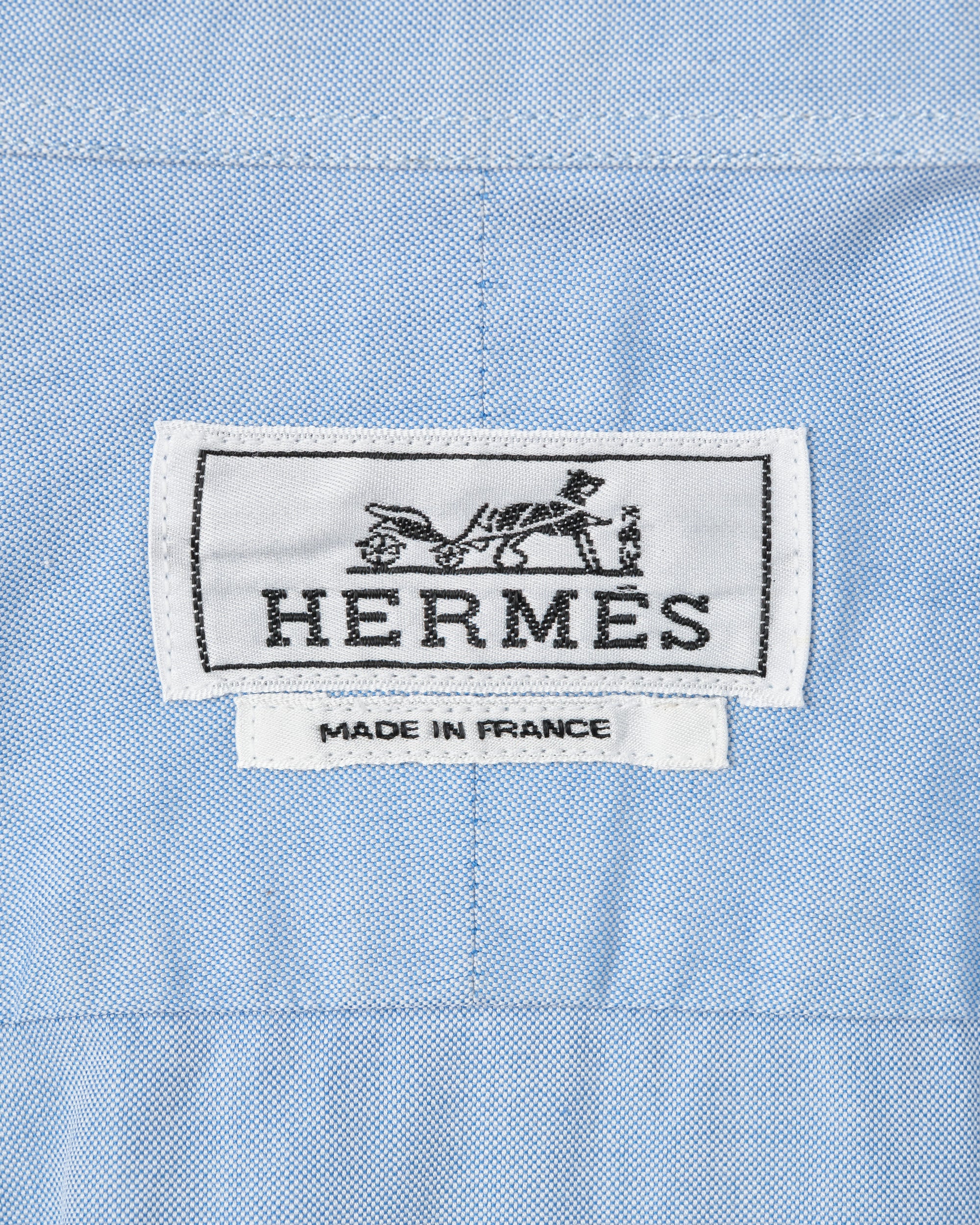 ［~00's］Old Hermès Paris Cotton Oxford B.D Shirt With Sellier Button Size.37