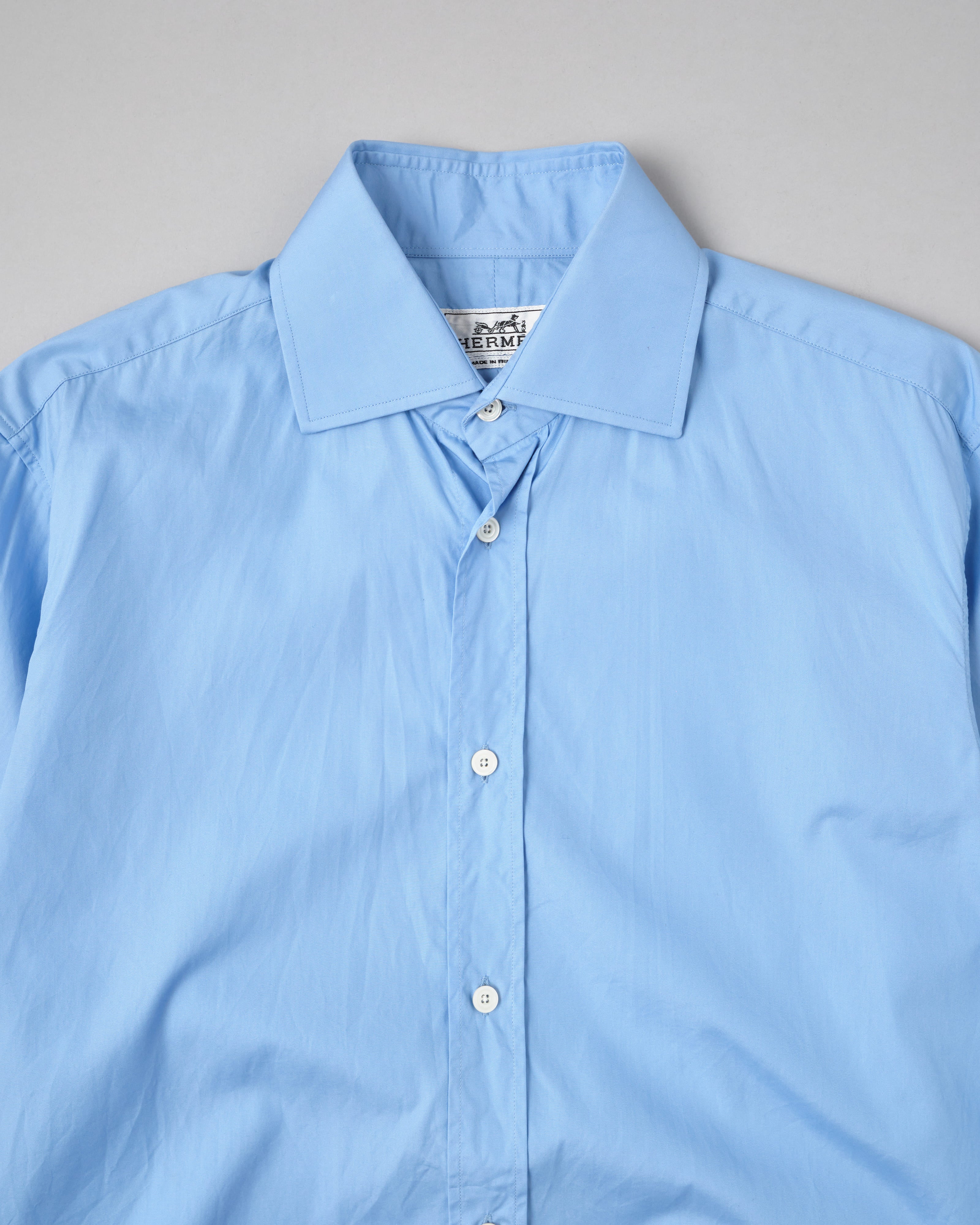 [~ 00's] Old Hermès Paris Cotton Poplin Shirt avec une taille de bouton Sellier.37