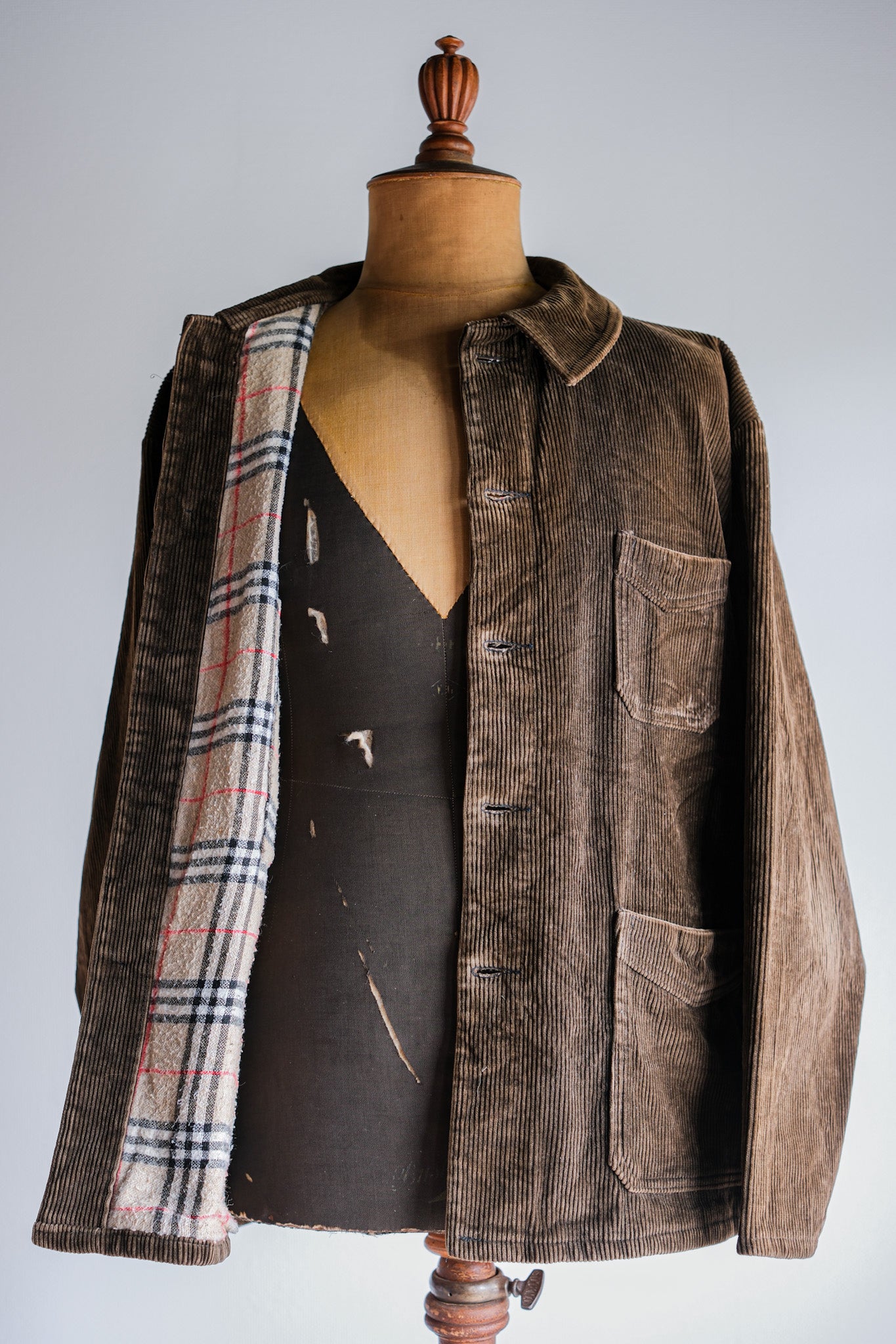 [~ 50's] Cordur-Coluroy brun vintage français 4 poches de travail de veste.50 "Le Beau-Fort"