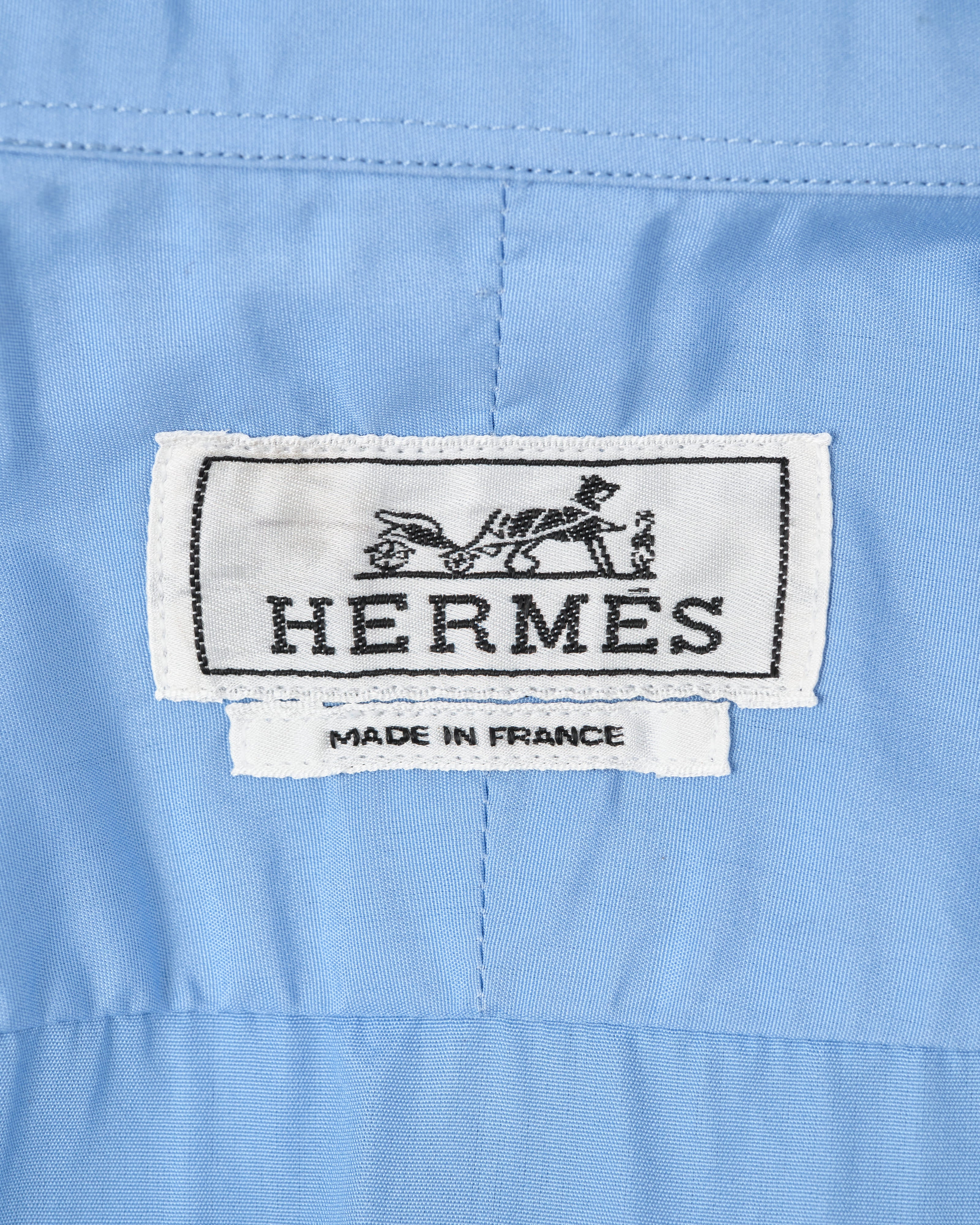 [~ 00's] Old Hermès Paris Cotton Poplin Shirt avec une taille de bouton Sellier.37