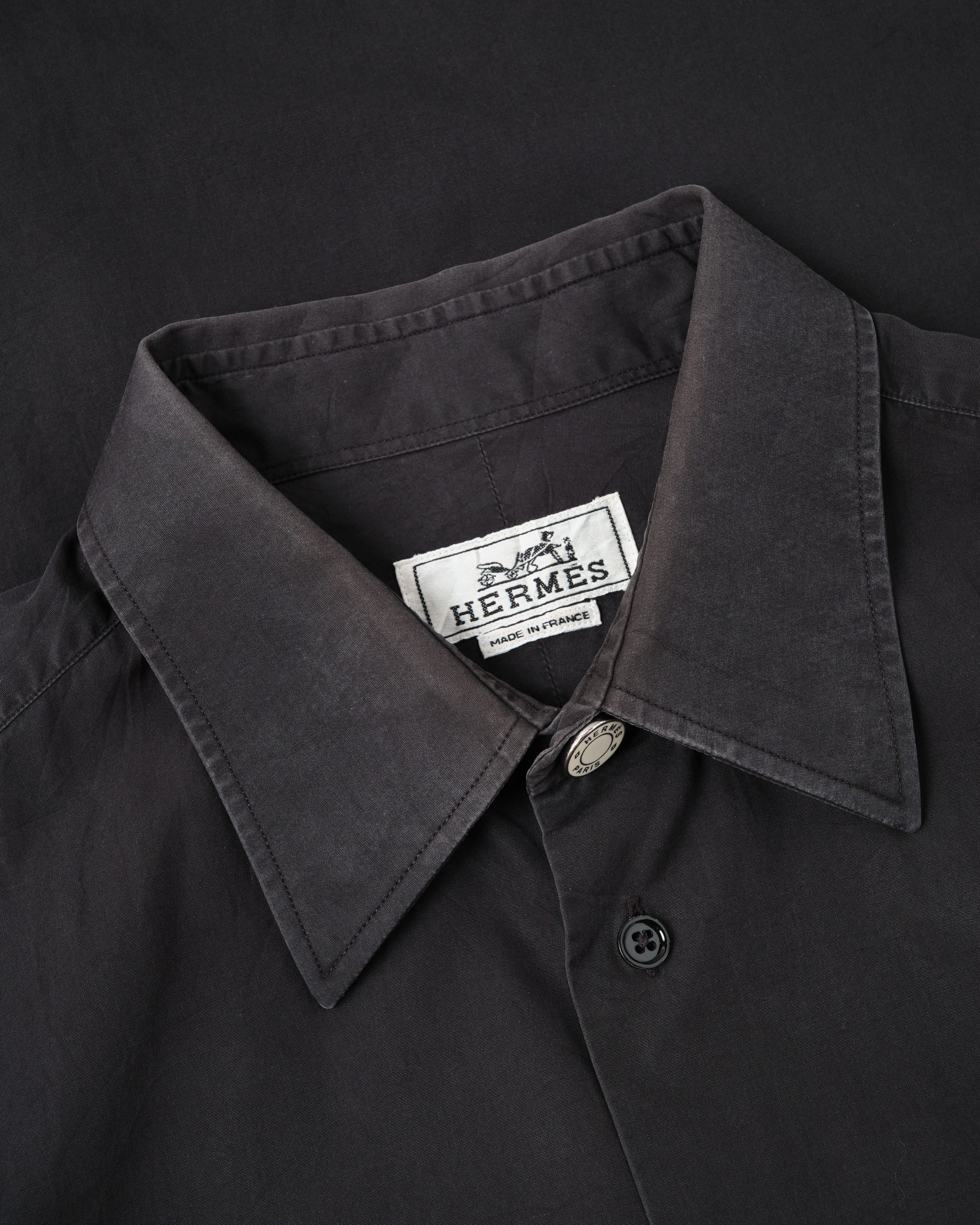 [~00's] Old Hermès Paris Black Cotton Poplin L/S Shirt With Sellier Button Size.40