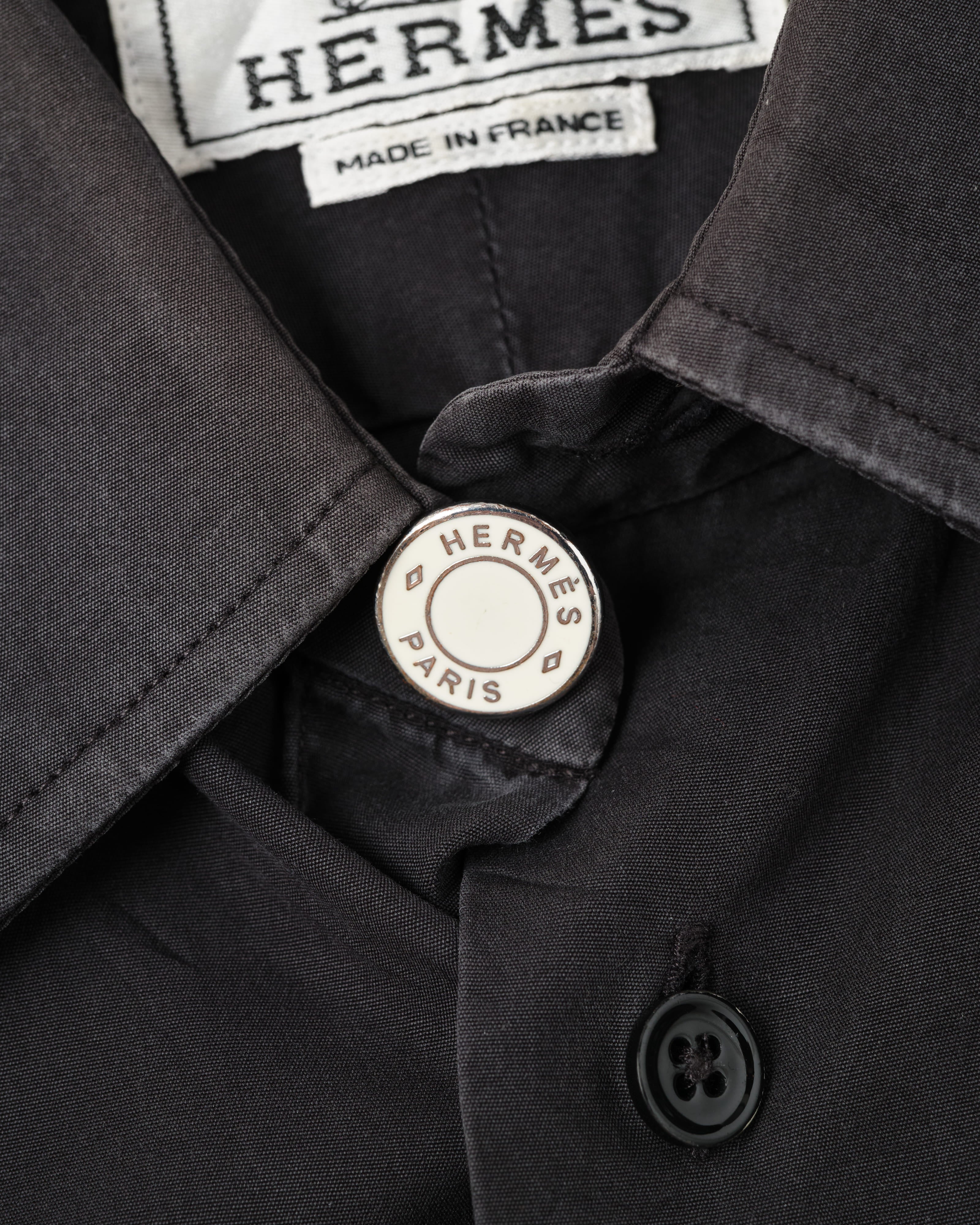 [~00's] Old Hermès Paris Black Cotton Poplin L/S Shirt With Sellier Button Size.40