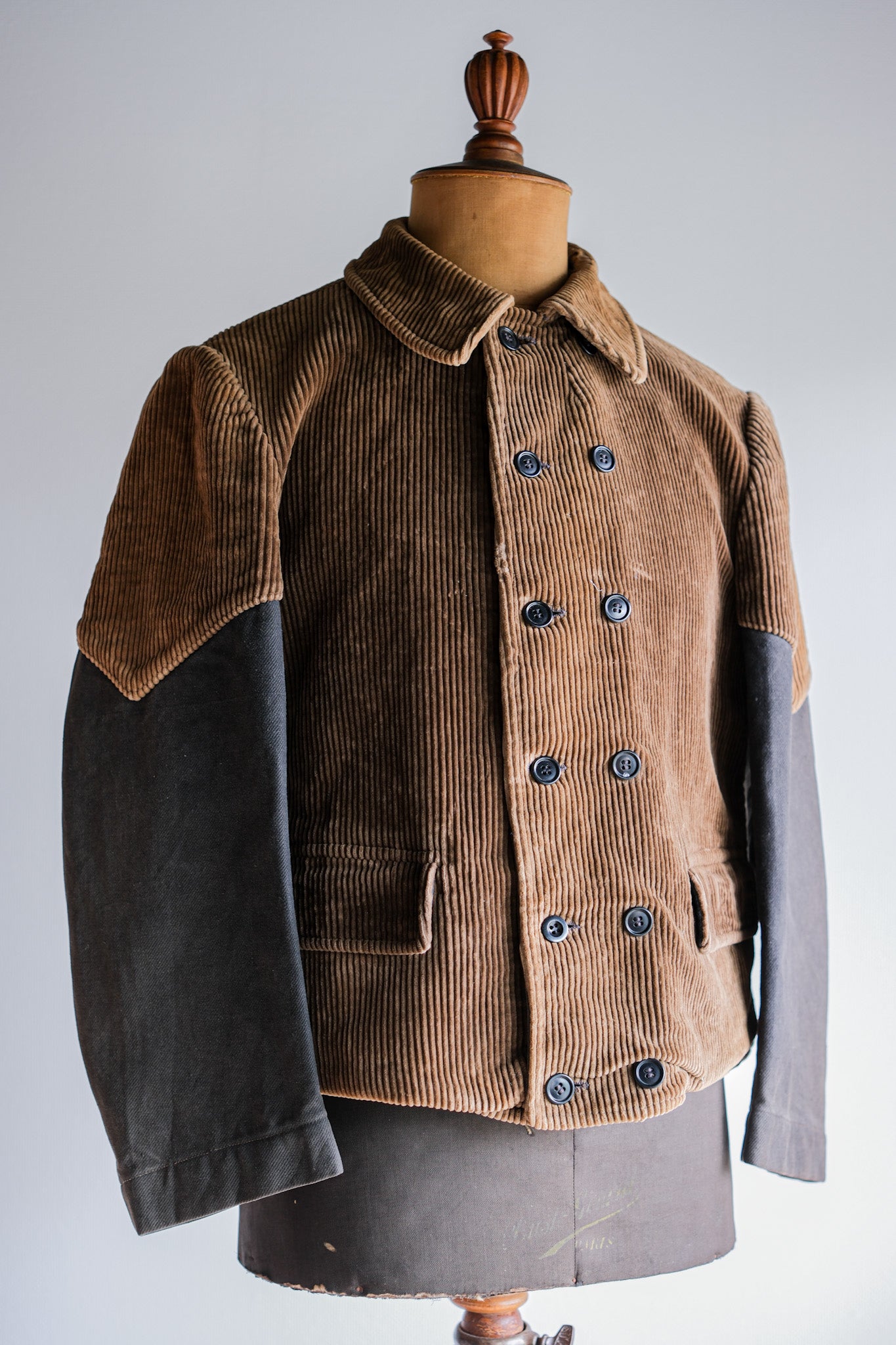 【~50's】Belgium Vintage Brown Corduroy Double Breasted Work Jacket