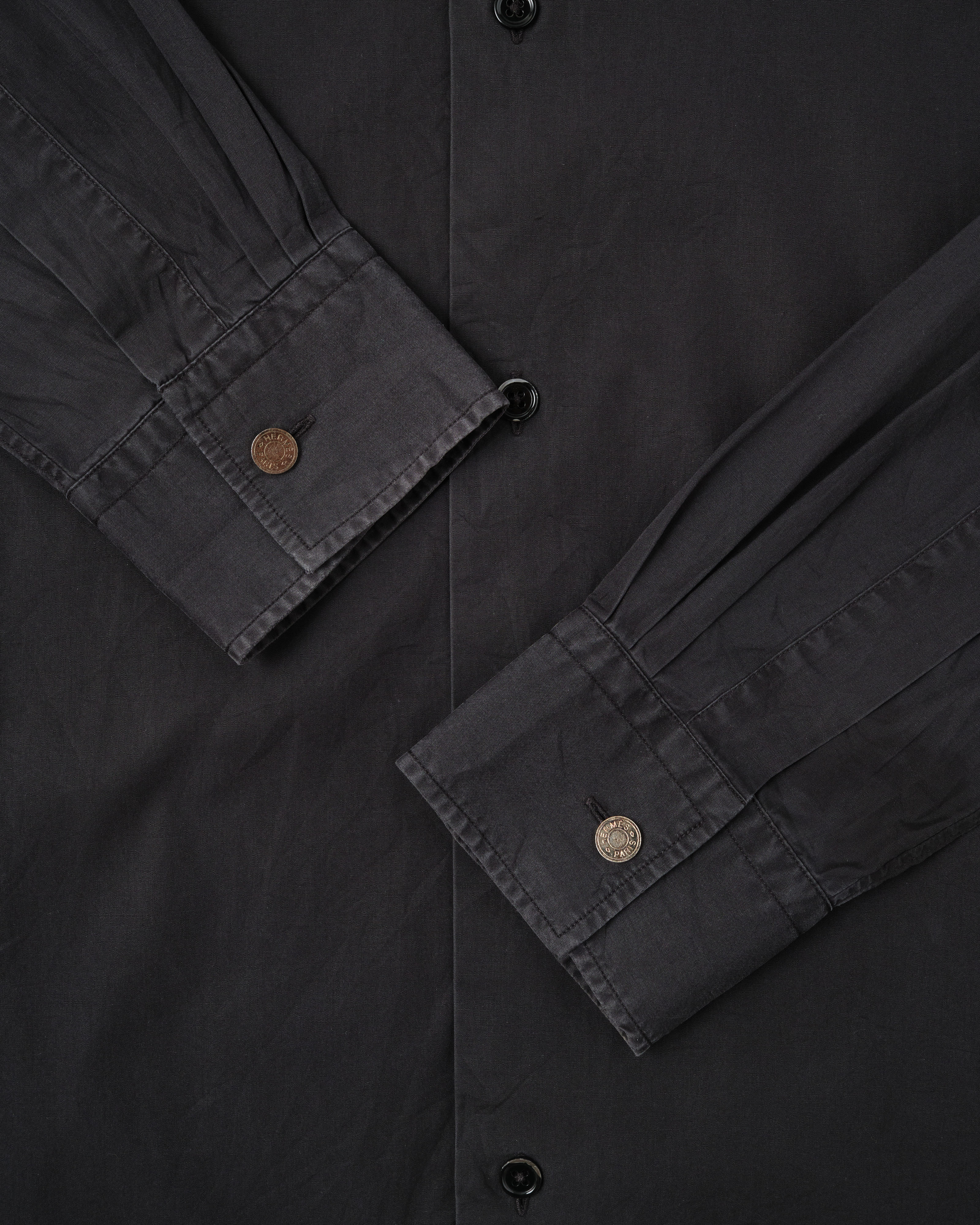 [~00's] Old Hermès Paris Black Cotton Poplin L/S Shirt With Sellier Button Size.40