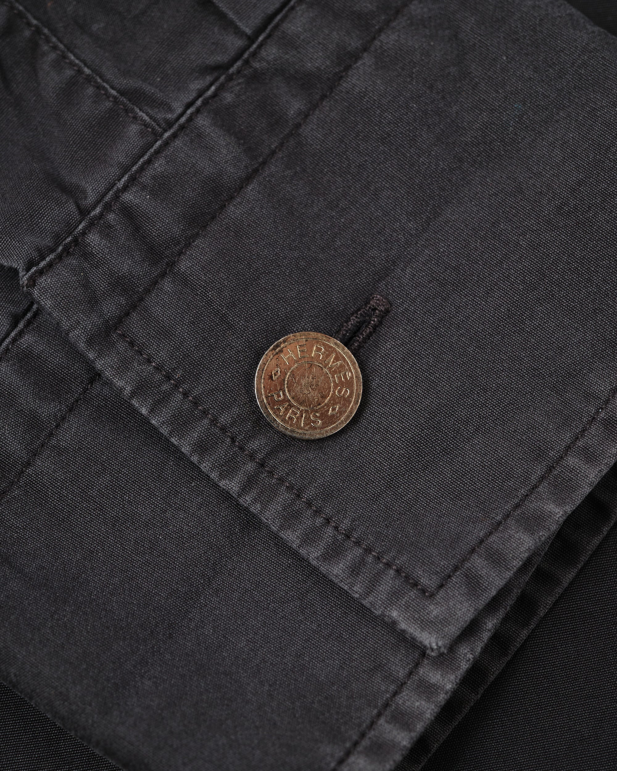 ［~00's］Old Hermès Paris Black Cotton Poplin L/S Shirt With Sellier Button Size.40