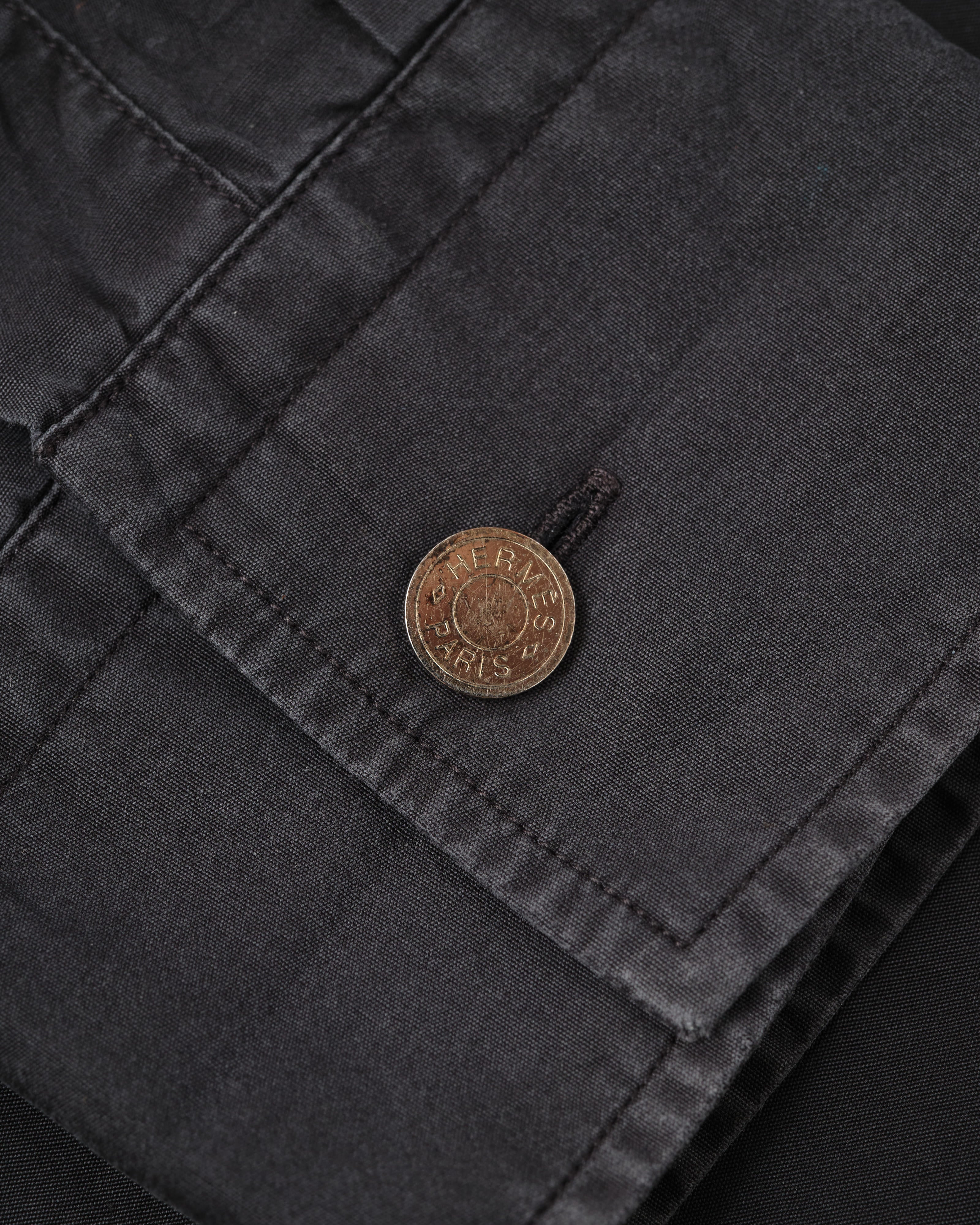 [~00's] Old Hermès Paris Black Cotton Poplin L/S Shirt With Sellier Button Size.40
