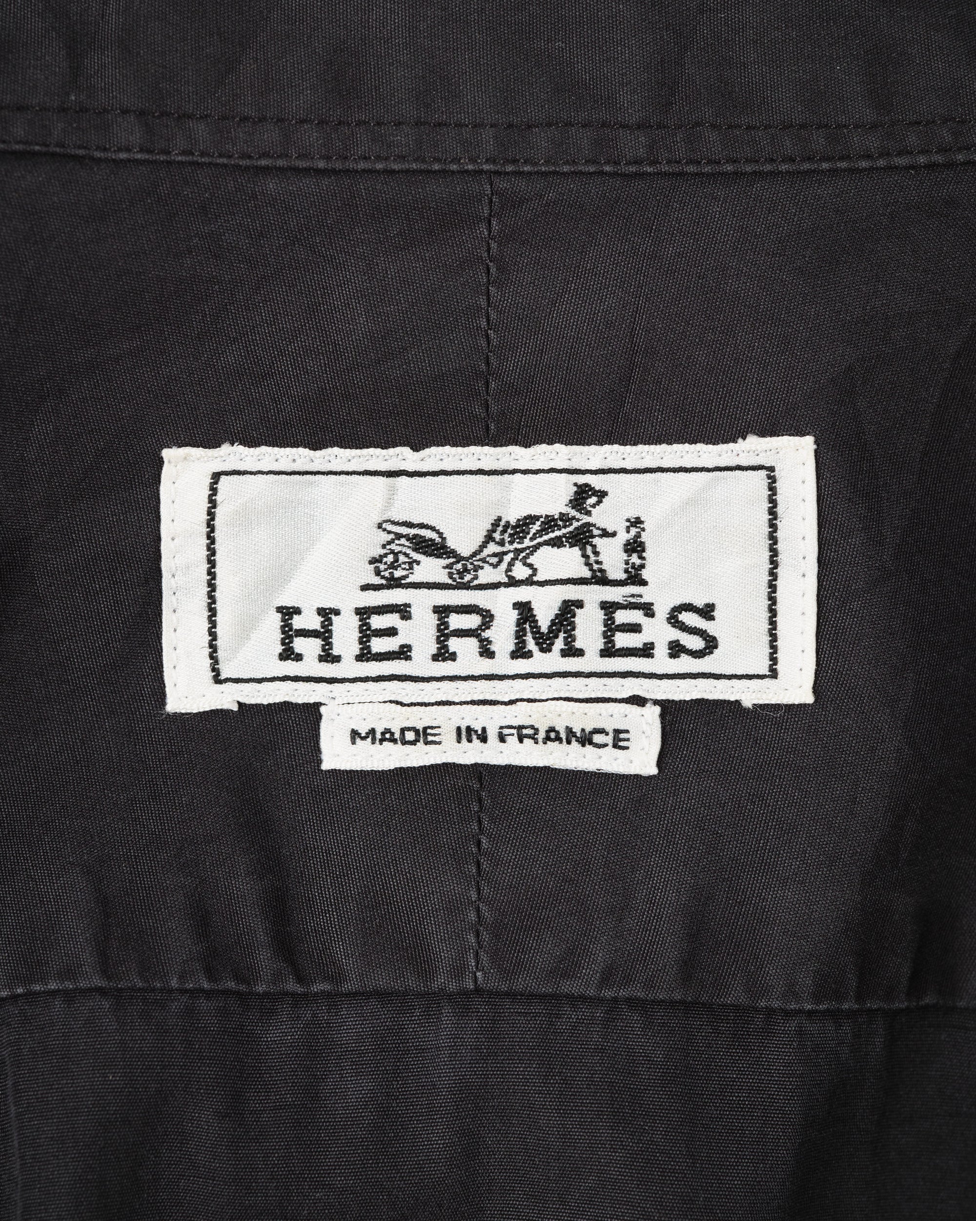 ［~00's］Old Hermès Paris Black Cotton Poplin L/S Shirt With Sellier Button Size.40