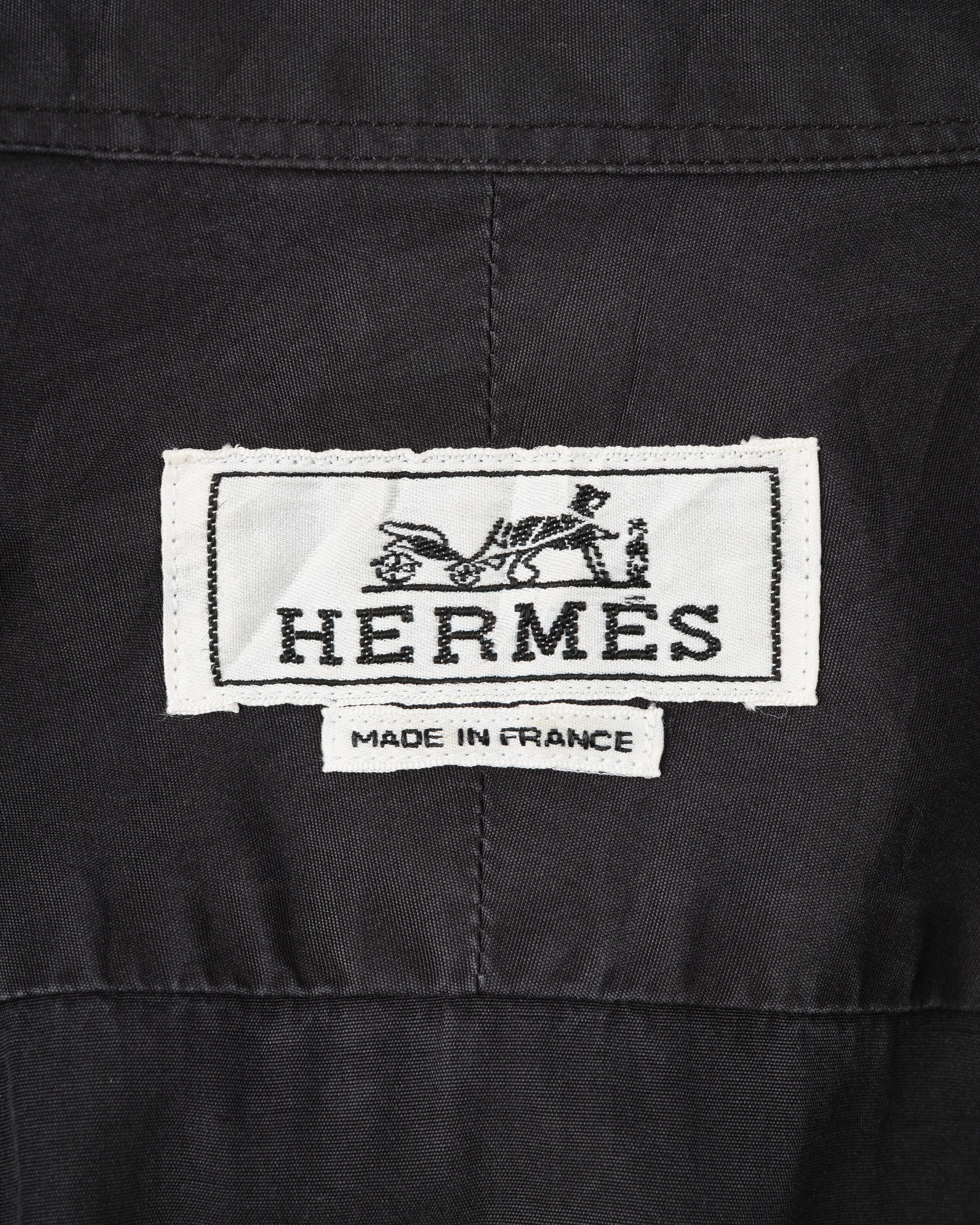 [~00's] Old Hermès Paris Black Cotton Poplin L/S Shirt With Sellier Button Size.40