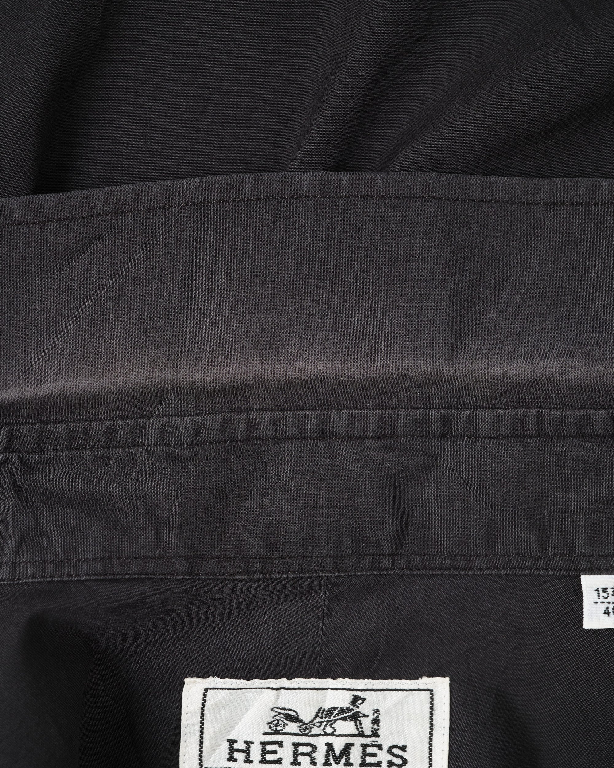 ［~00's］Old Hermès Paris Black Cotton Poplin L/S Shirt With Sellier Button Size.40