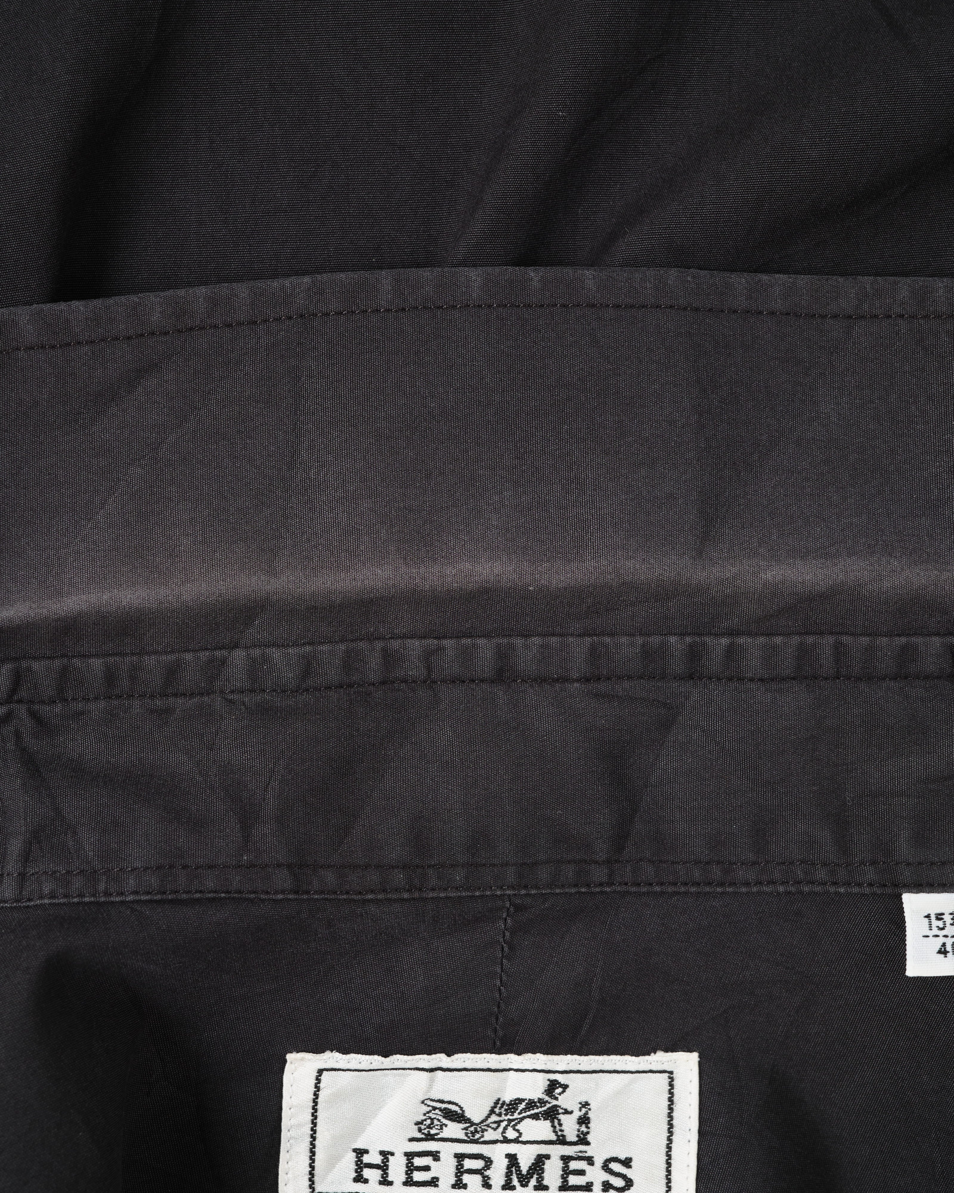 [~00's] Old Hermès Paris Black Cotton Poplin L/S Shirt With Sellier Button Size.40
