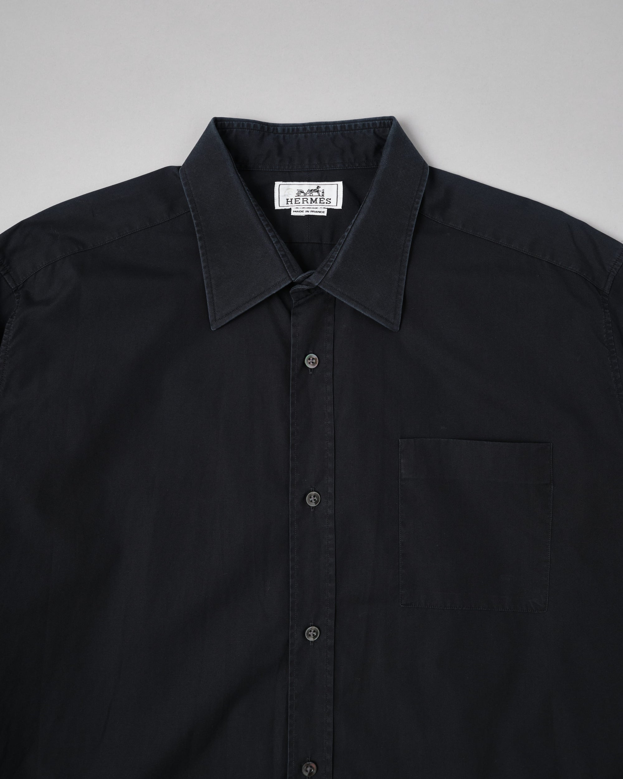 ［~00's］Old Hermès Paris Dark Navy Cotton Poplin L/S Shirt With Sellier Button Size.44