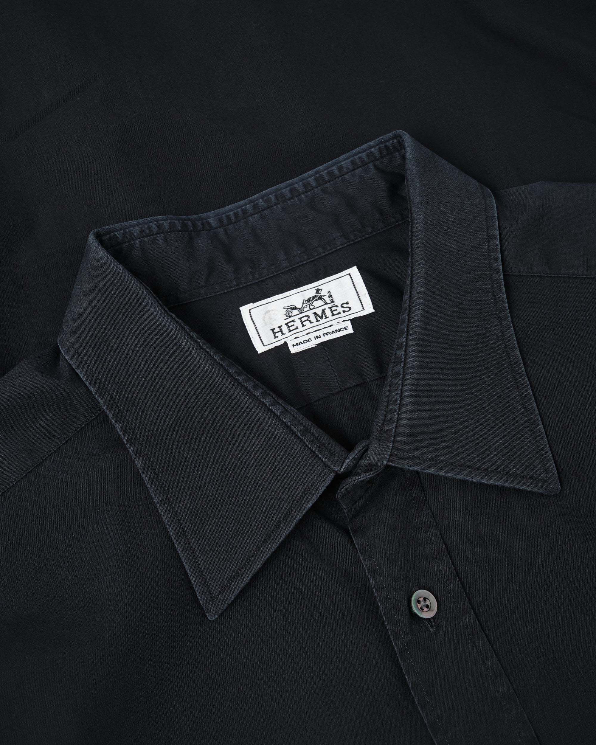 ［~00's］Old Hermès Paris Dark Navy Cotton Poplin L/S Shirt With Sellier Button Size.44