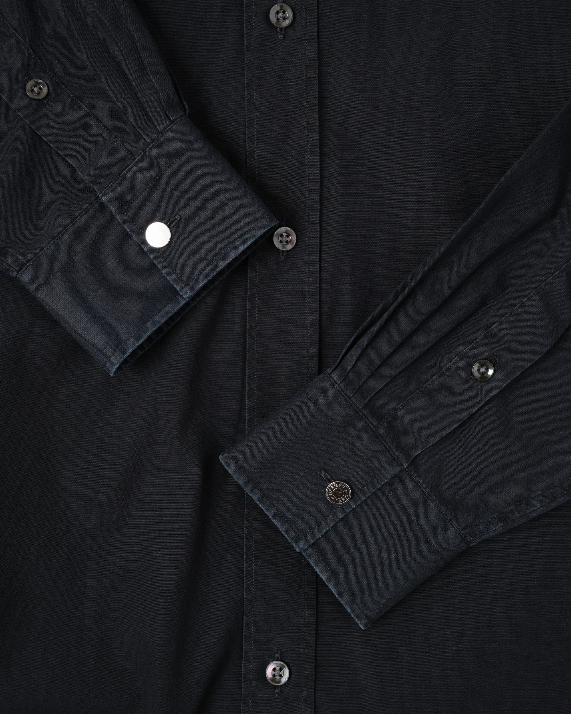 ［~00's］Old Hermès Paris Dark Navy Cotton Poplin L/S Shirt With Sellier Button Size.44