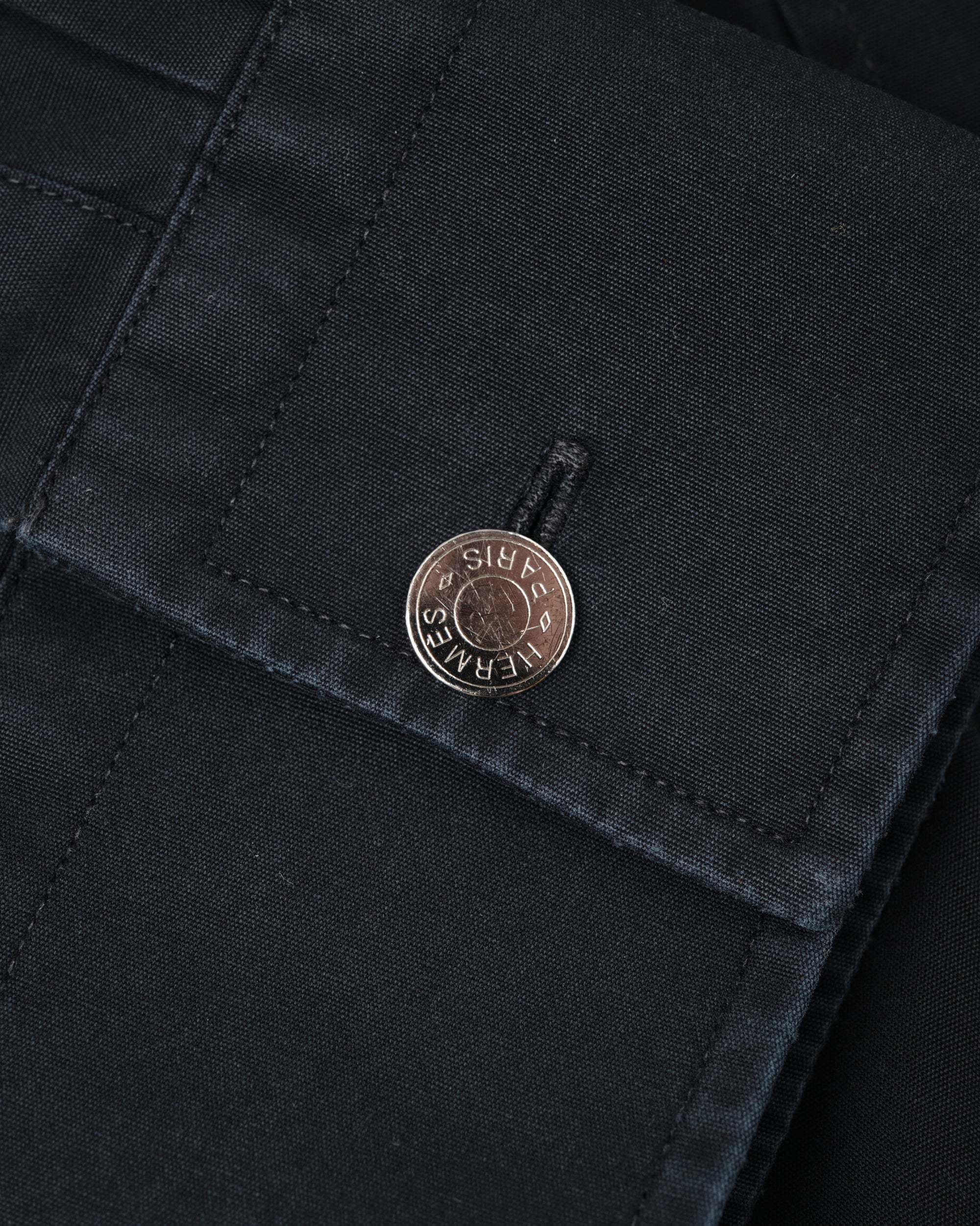［~00's］Old Hermès Paris Dark Navy Cotton Poplin L/S Shirt With Sellier Button Size.44