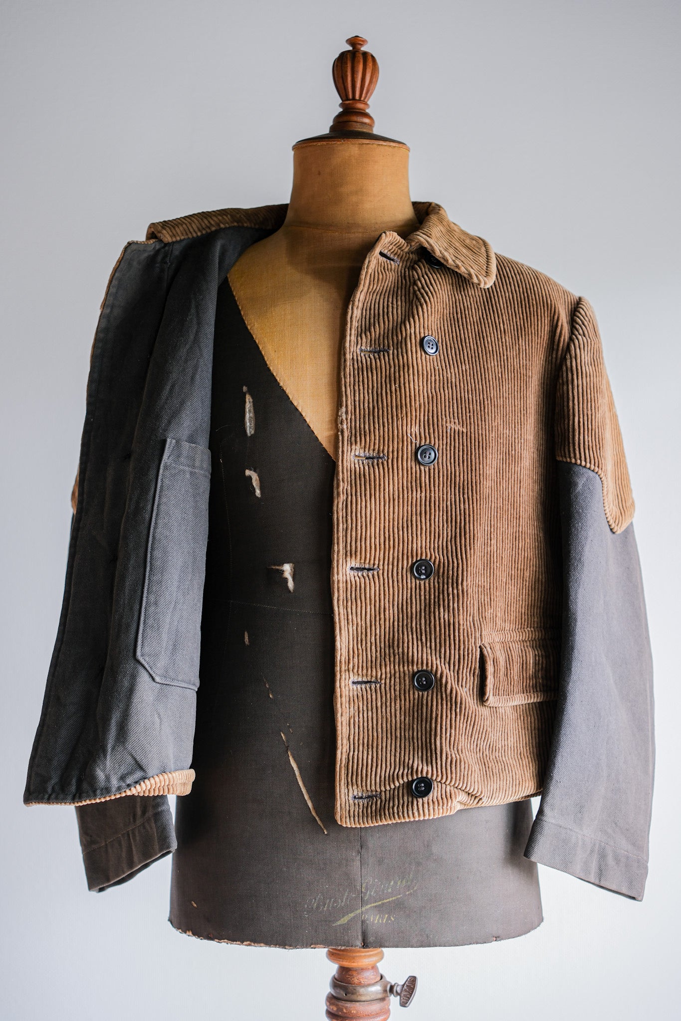 【~50's】Belgium Vintage Brown Corduroy Double Breasted Work Jacket