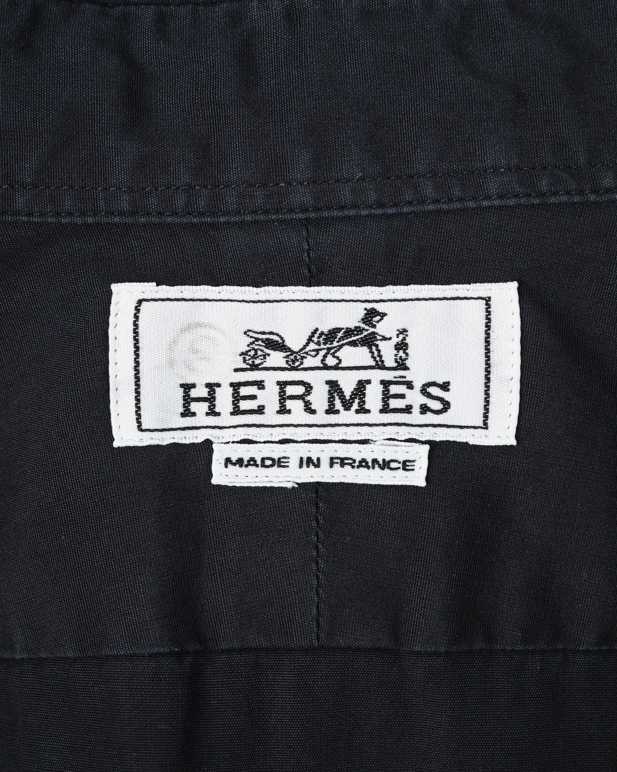 ［~00's］Old Hermès Paris Dark Navy Cotton Poplin L/S Shirt With Sellier Button Size.44