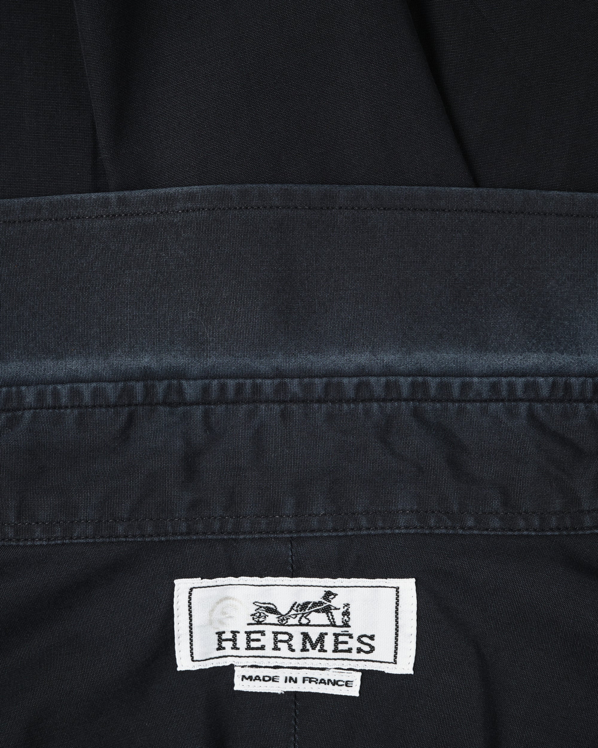 ［~00's］Old Hermès Paris Dark Navy Cotton Poplin L/S Shirt With Sellier Button Size.44