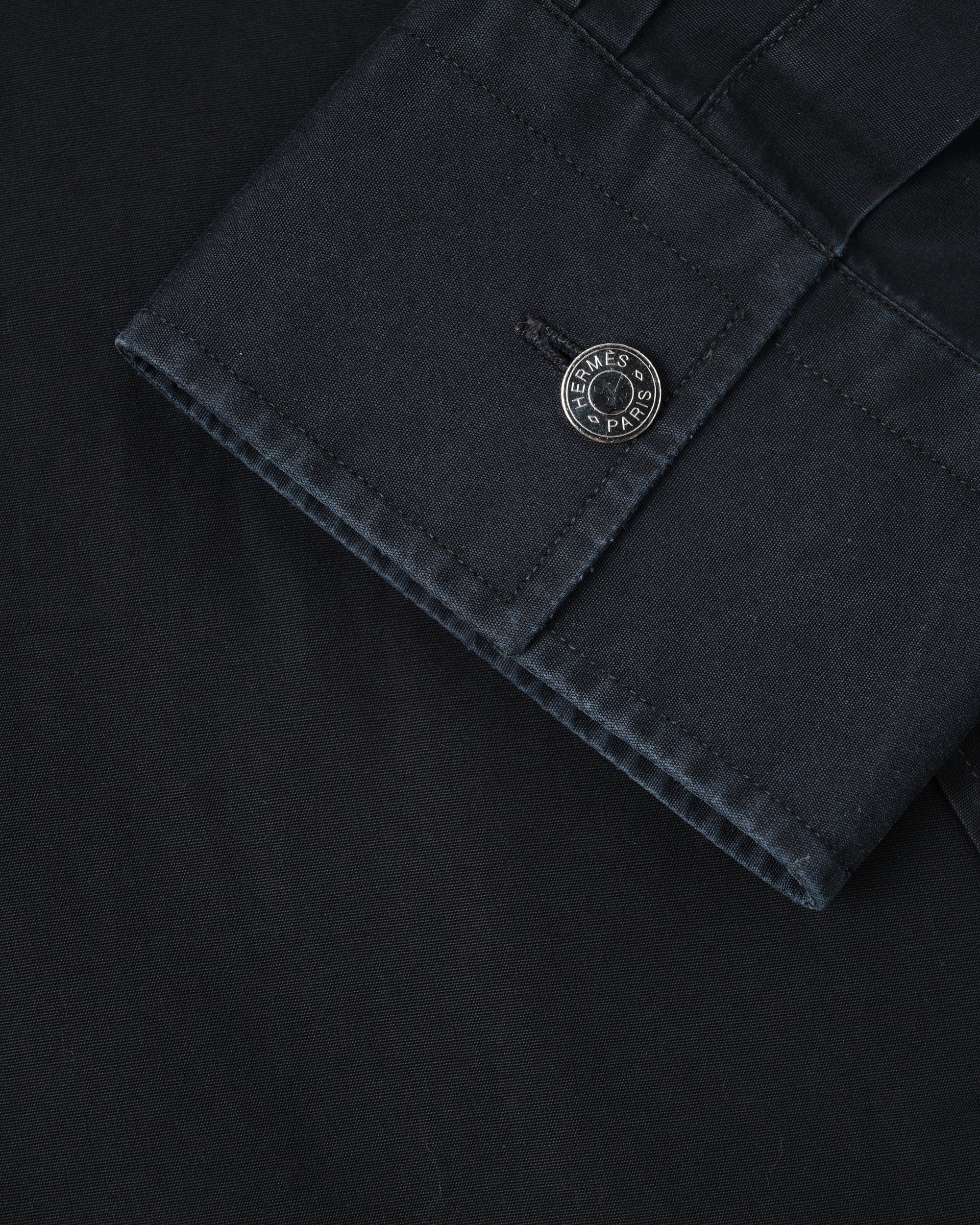 ［~00's］Old Hermès Paris Dark Navy Cotton Poplin L/S Shirt With Sellier Button Size.44