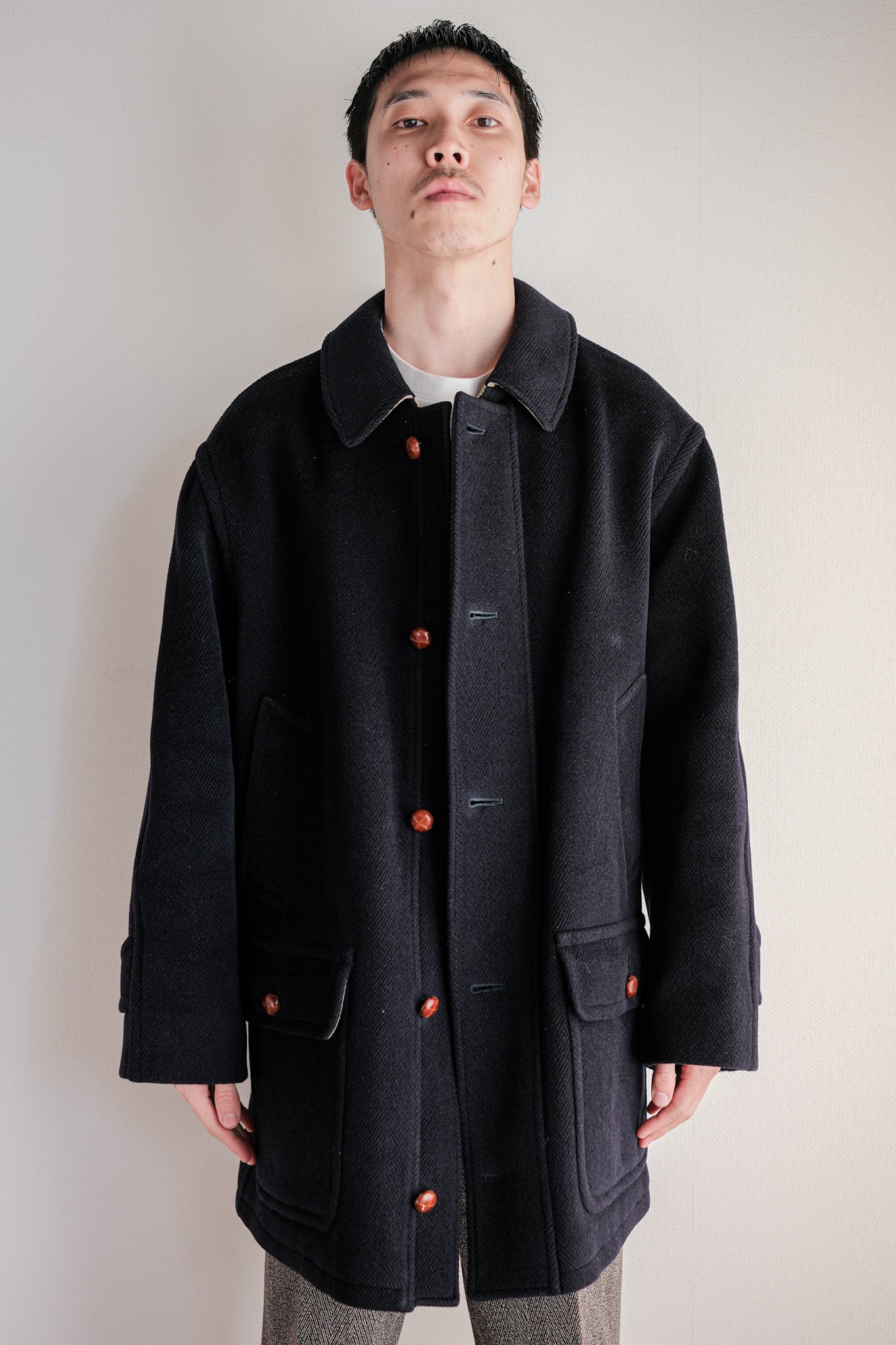 ［~90's］Old INVERTERE HBT Wool Jacket With Chin Strap Size.40 "Moorbrook"