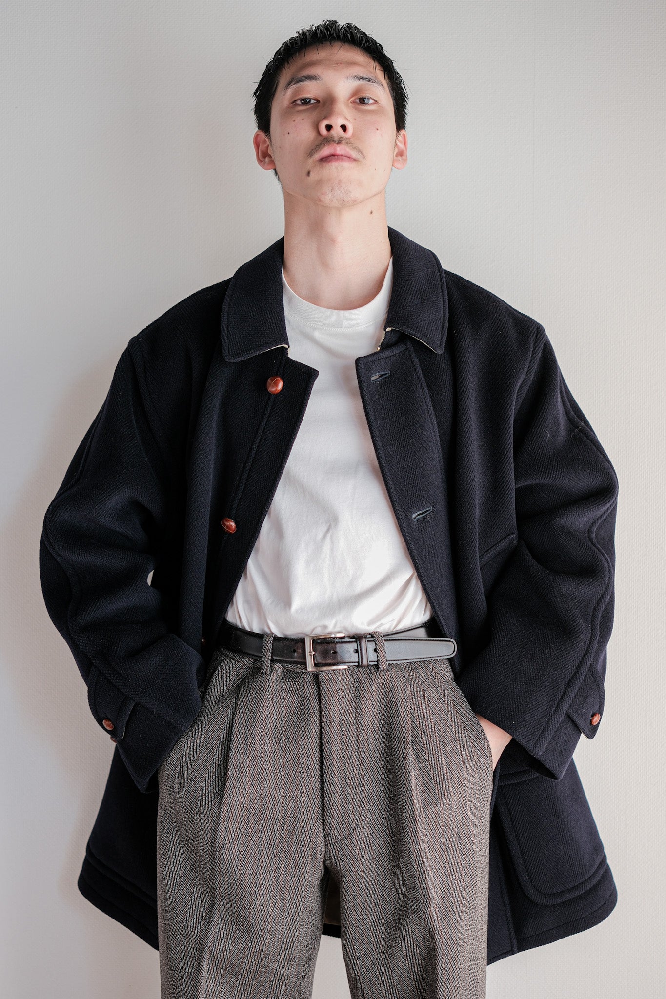 ［~90's］Old INVERTERE HBT Wool Jacket With Chin Strap Size.40 "Moorbrook"