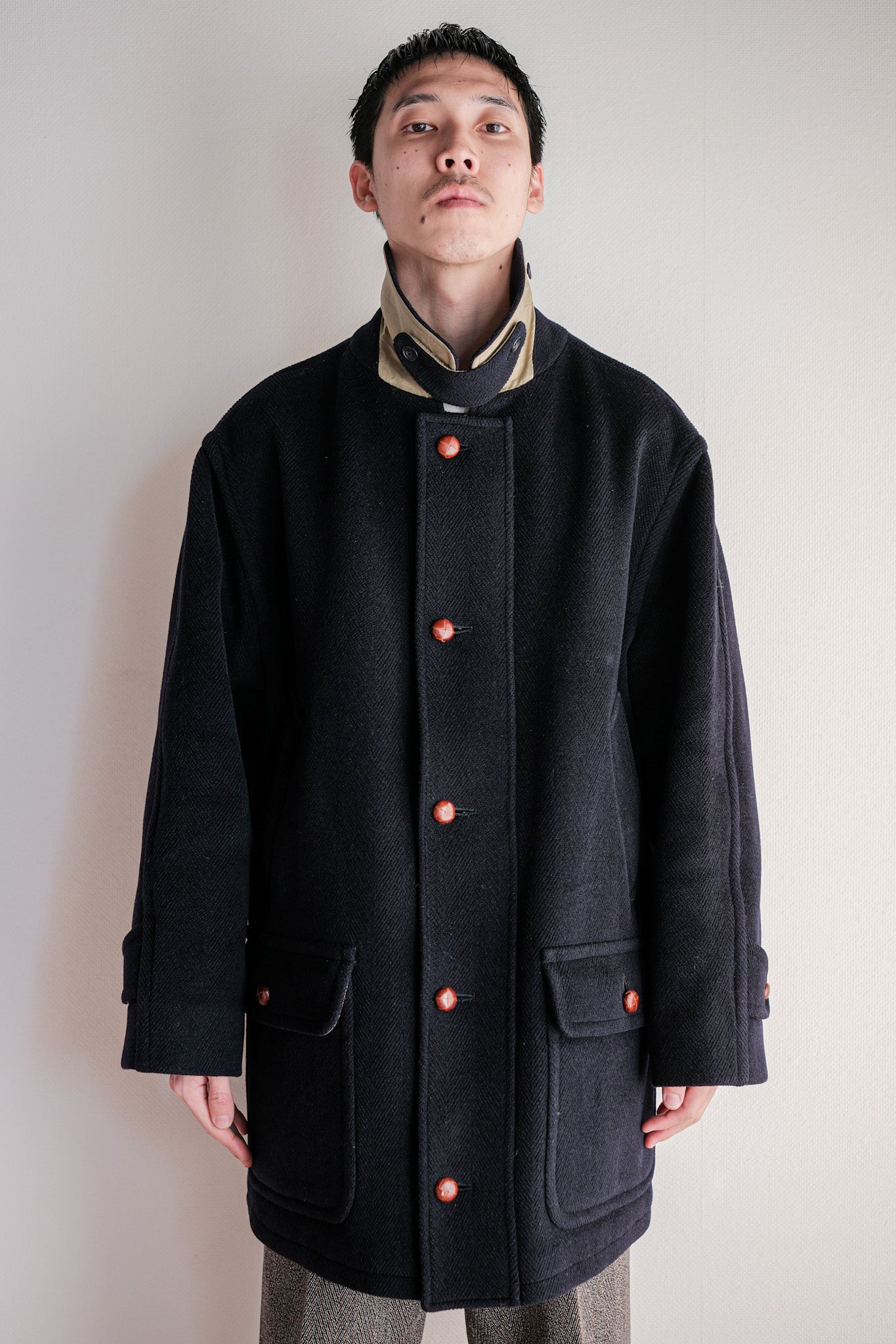 ［~90's］Old INVERTERE HBT Wool Jacket With Chin Strap Size.40 "Moorbrook"