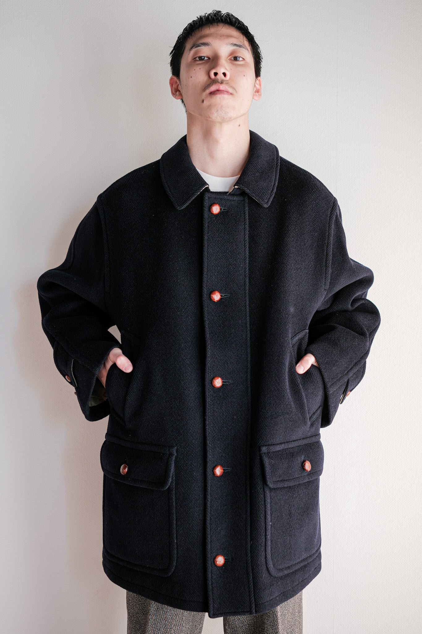 ［~90's］Old INVERTERE HBT Wool Jacket With Chin Strap Size.40 "Moorbrook"