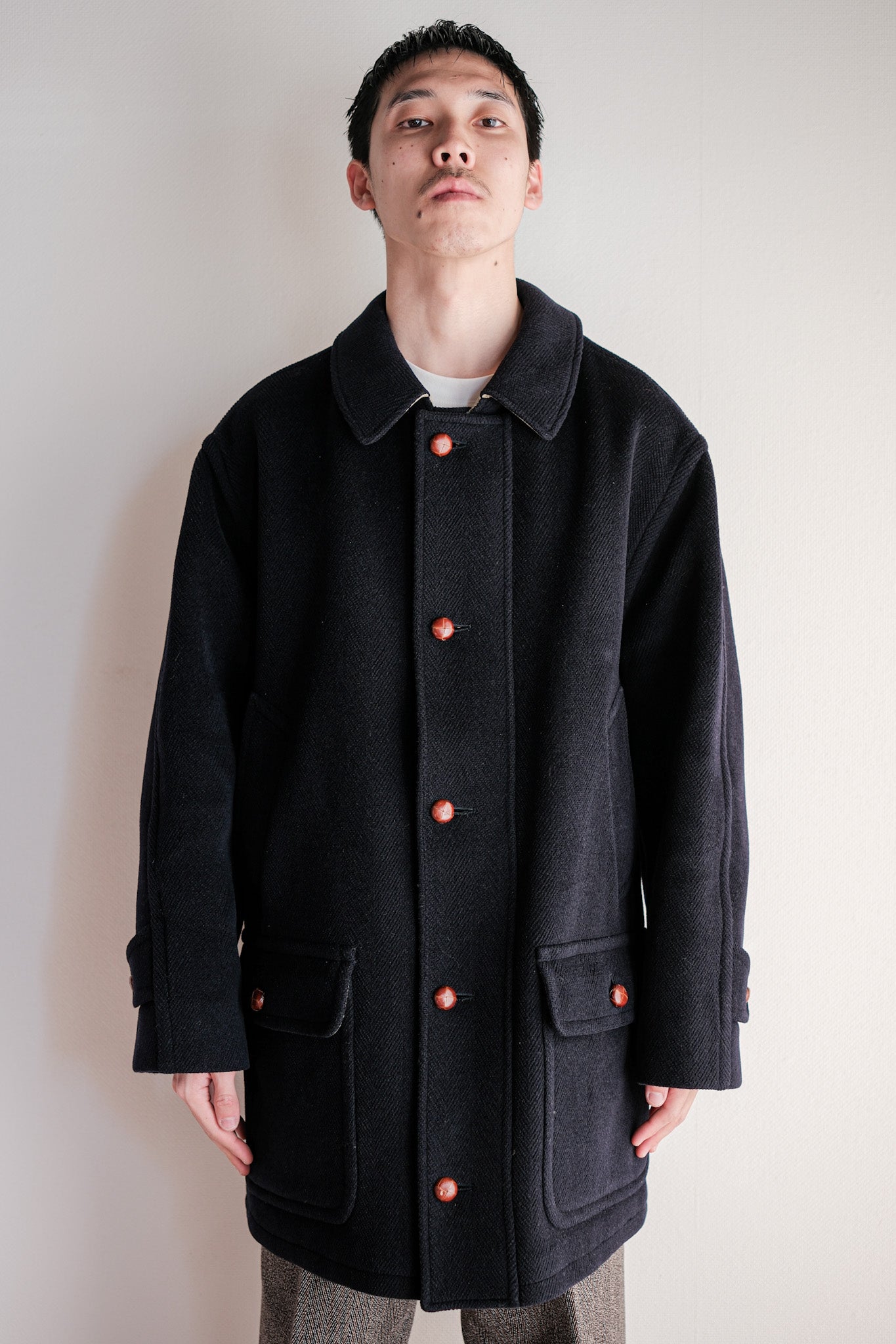 ［~90's］Old INVERTERE HBT Wool Jacket With Chin Strap Size.40 "Moorbrook"