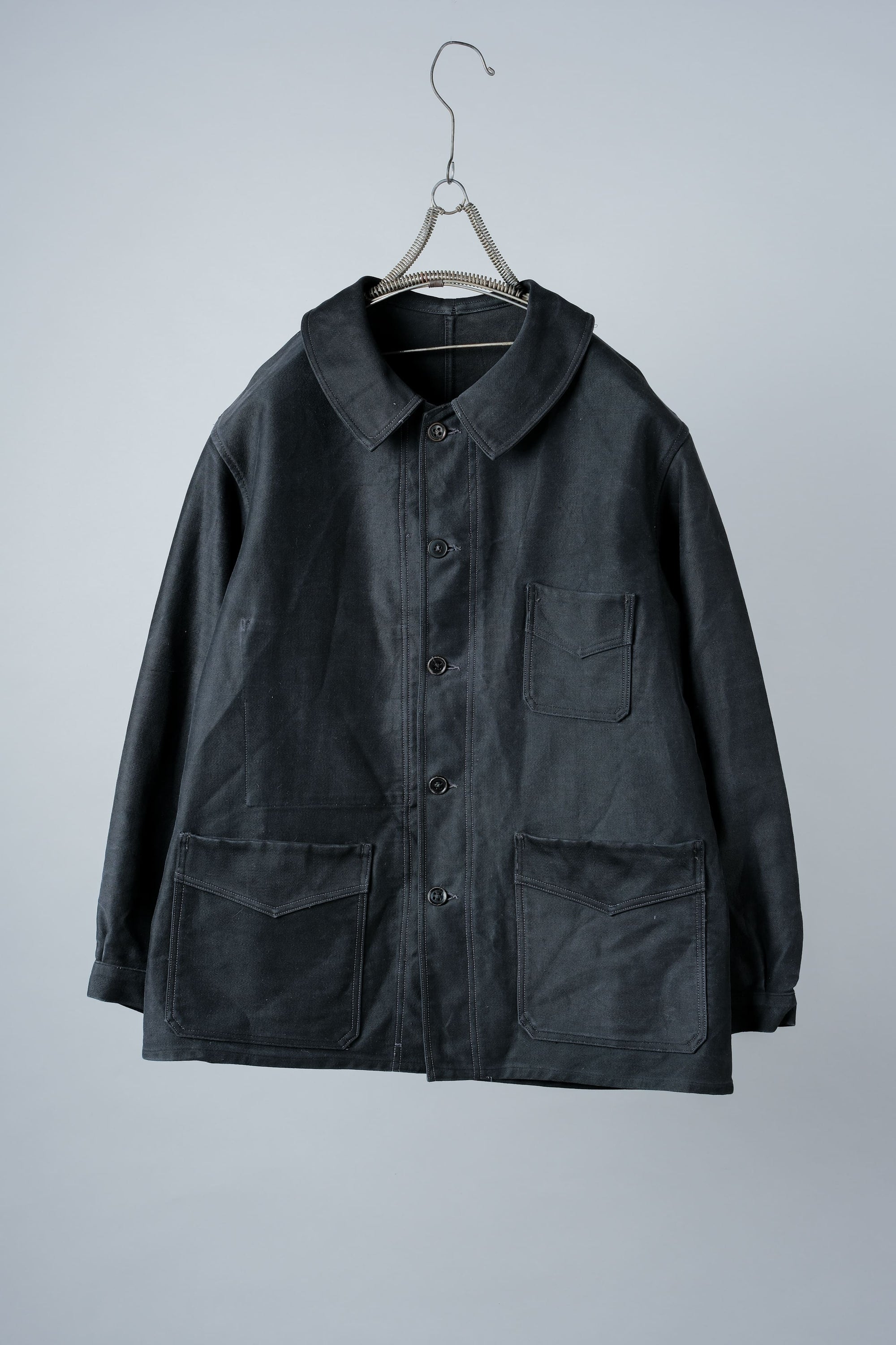 ［~30’s］French Vintage Black Moleskin Work Jacket "Le Mont St. Michel"