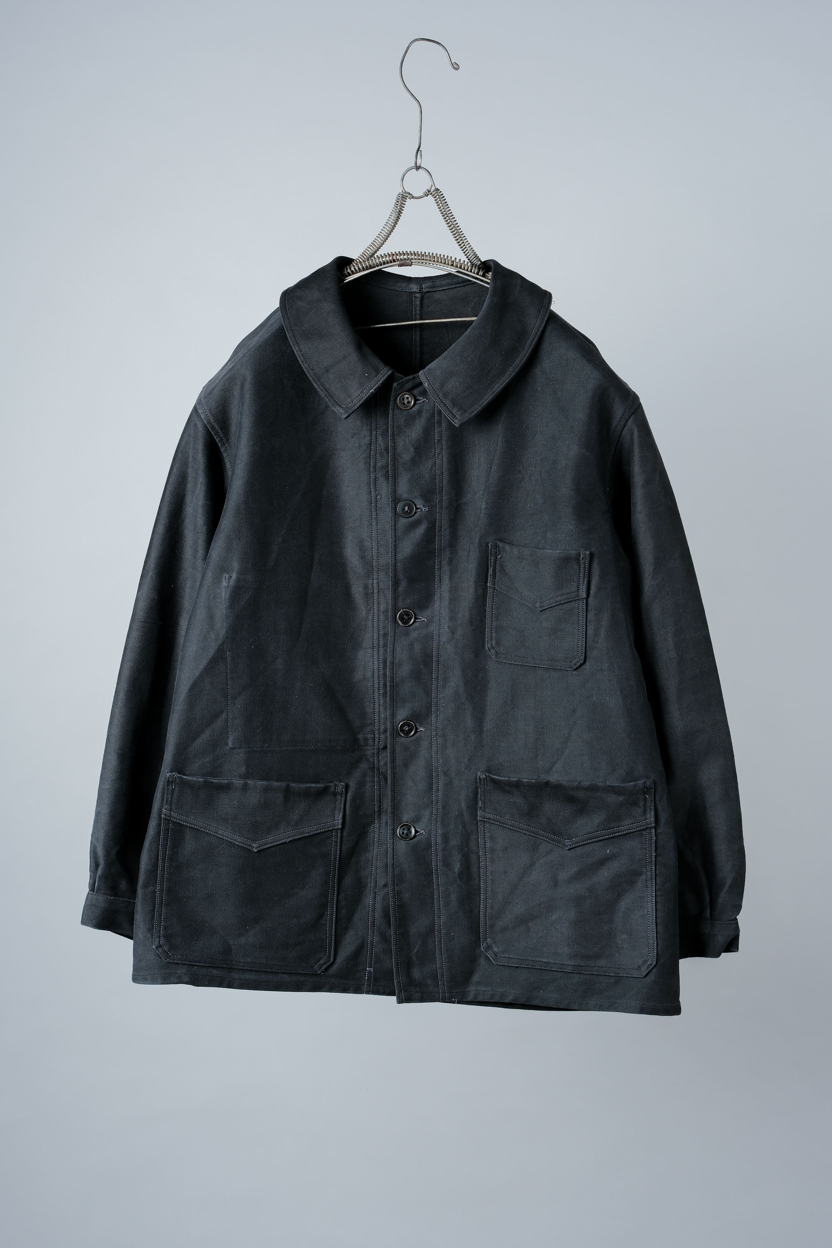 【~30’s】French Vintage Black Moleskin Work Jacket "Le Mont St. Michel"