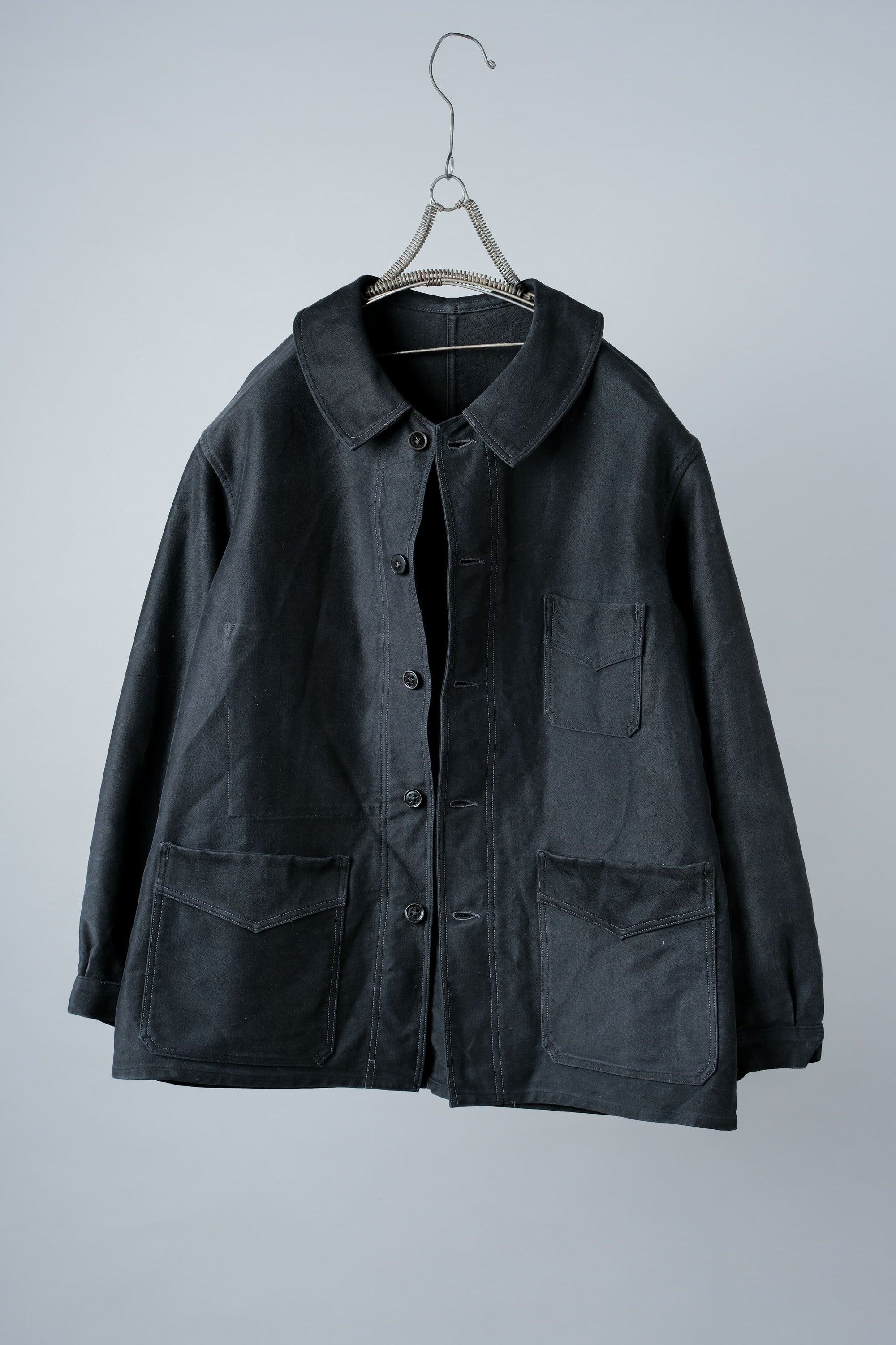 ［~30’s］French Vintage Black Moleskin Work Jacket "Le Mont St. Michel"