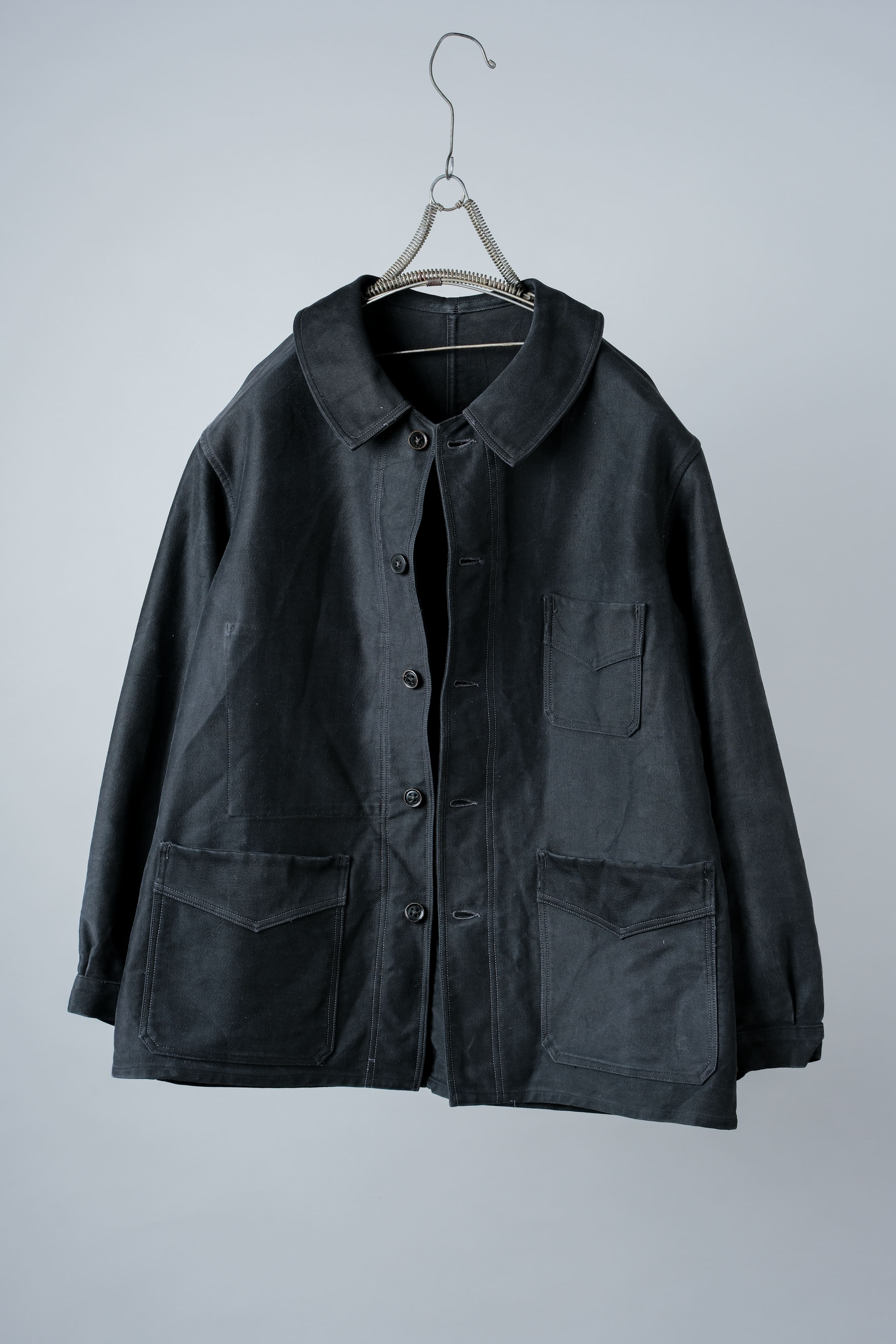 【~30’s】French Vintage Black Moleskin Work Jacket "Le Mont St. Michel"